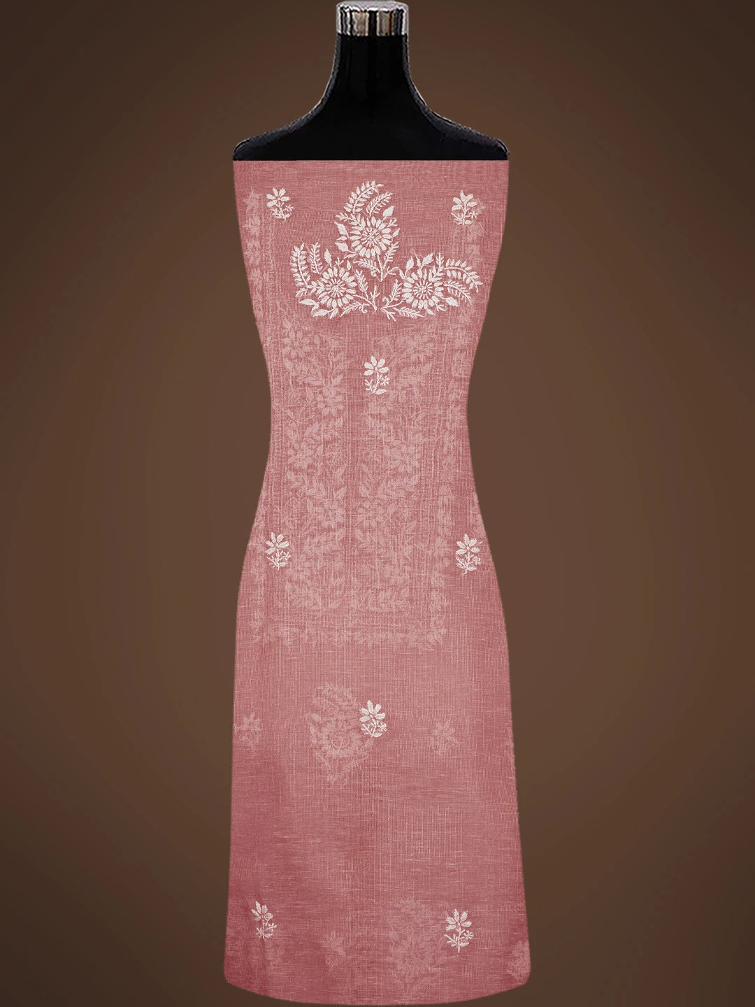 Ada Hand Embroidered Dusty Peach Tissue Lucknowi Chikankari Unstitched Kurta Dupatta Set 01A818304