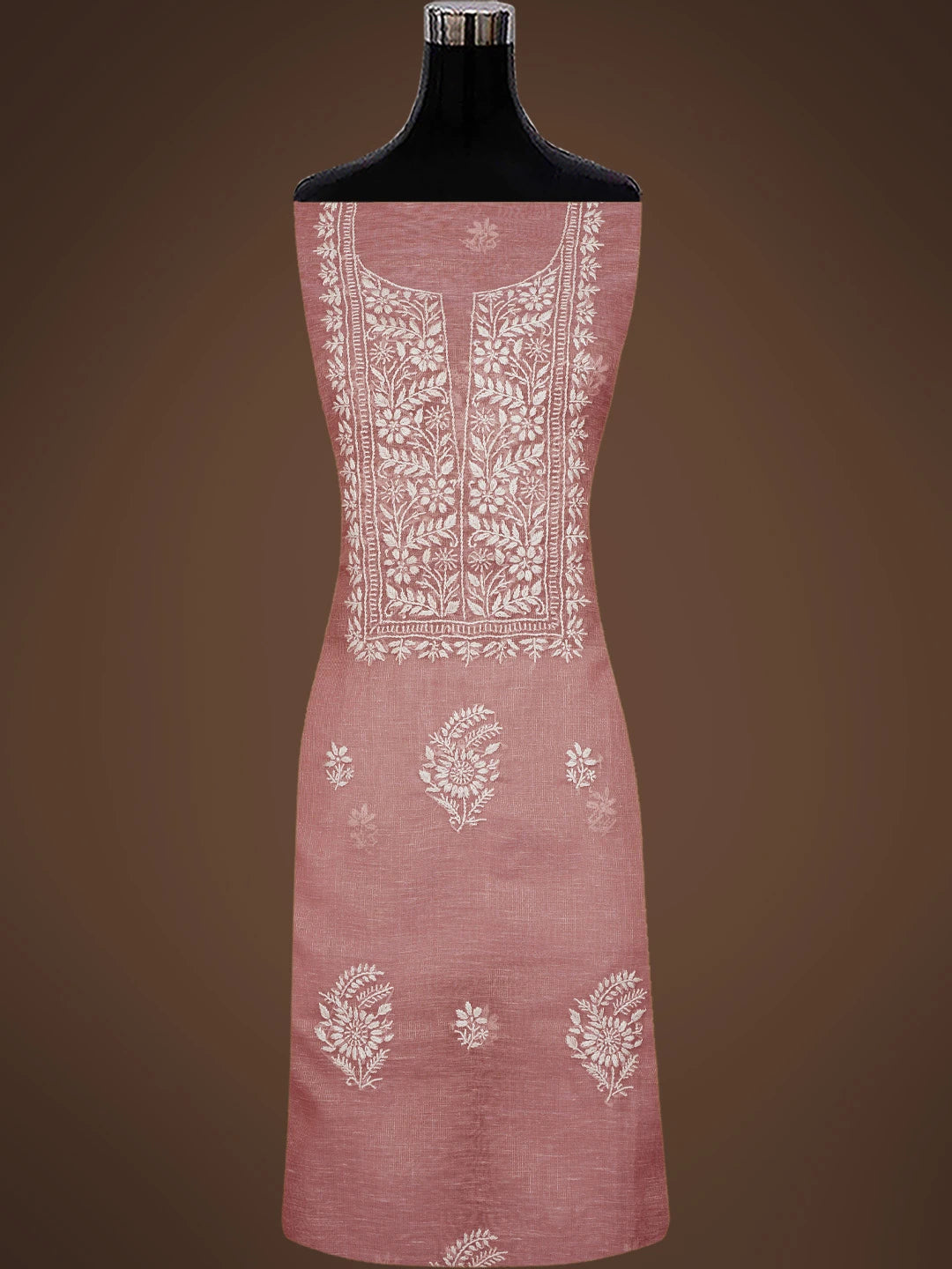 Ada Hand Embroidered Dusty Peach Tissue Lucknowi Chikankari Unstitched Kurta Dupatta Set 01A818304