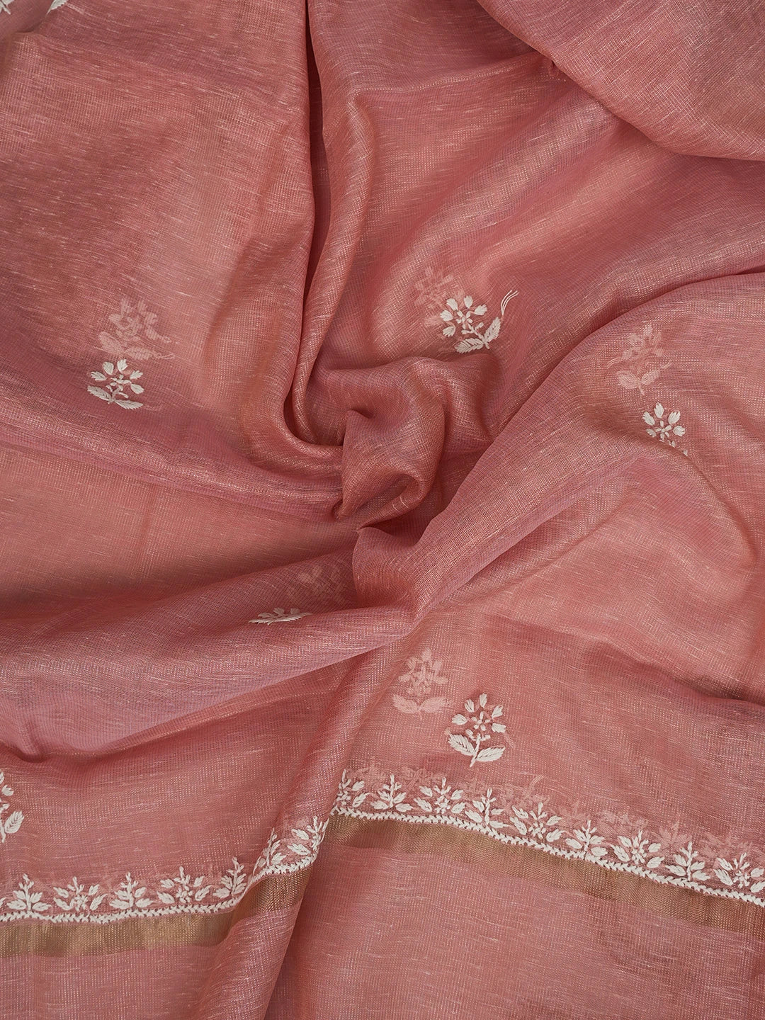Ada Hand Embroidered Dusty Peach Tissue Lucknowi Chikankari Unstitched Kurta Dupatta Set 01A818304