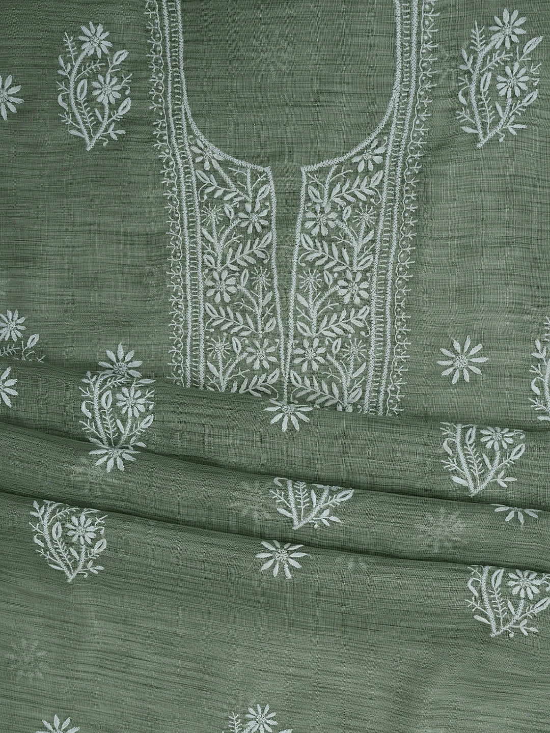 Ada Hand Embroidered Grey Tissue Lucknowi Chikankari Unstitched Kurta Dupatta Set 01A818310