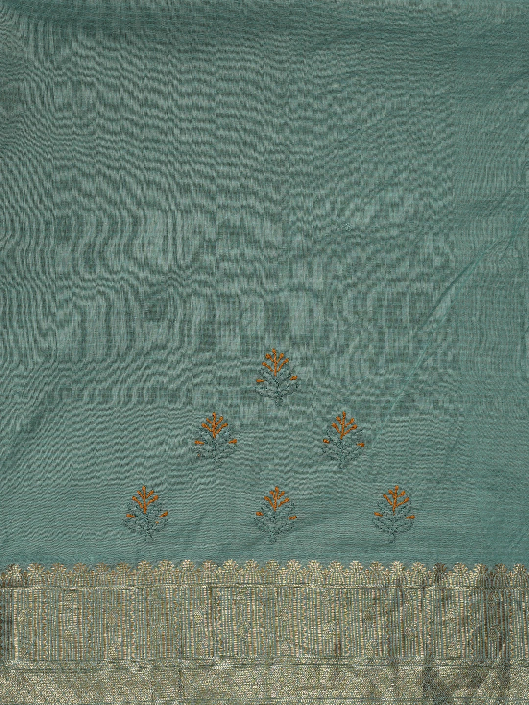 Ada Hand Embroidered Teal Green Tissue Lucknowi Chikankari Saree and Blouse 01A814556