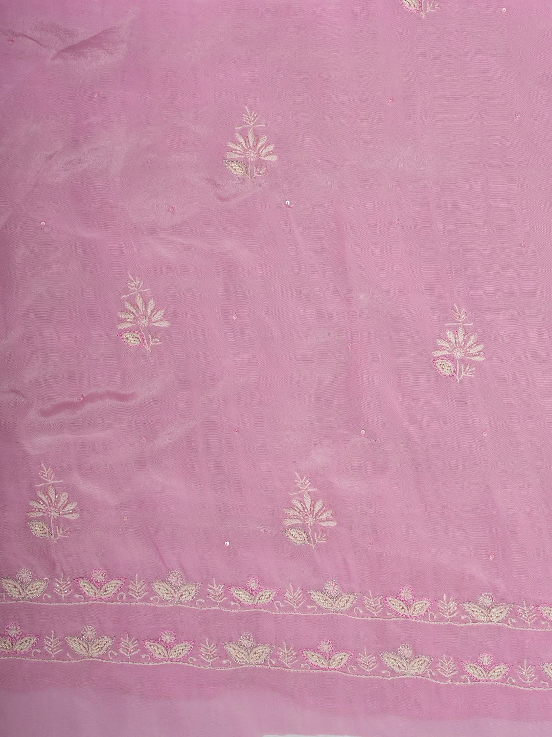 Ada Hand Embroidered Carnation Pink Muslin Lucknowi Chikankari Unstitched Suit Piece With Cutdana Work 01A712890