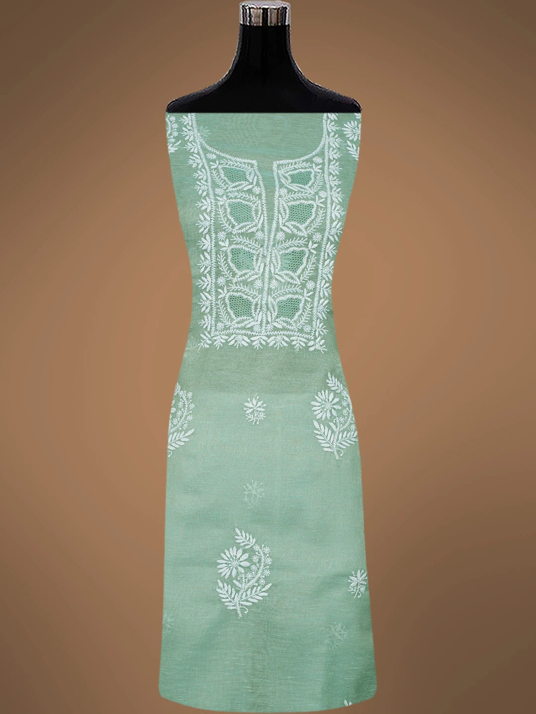 Ada Hand Embroidered Light Teal Green Tissue Lucknowi Chikankari Unstitched Kurta Dupatta Set 01A818413