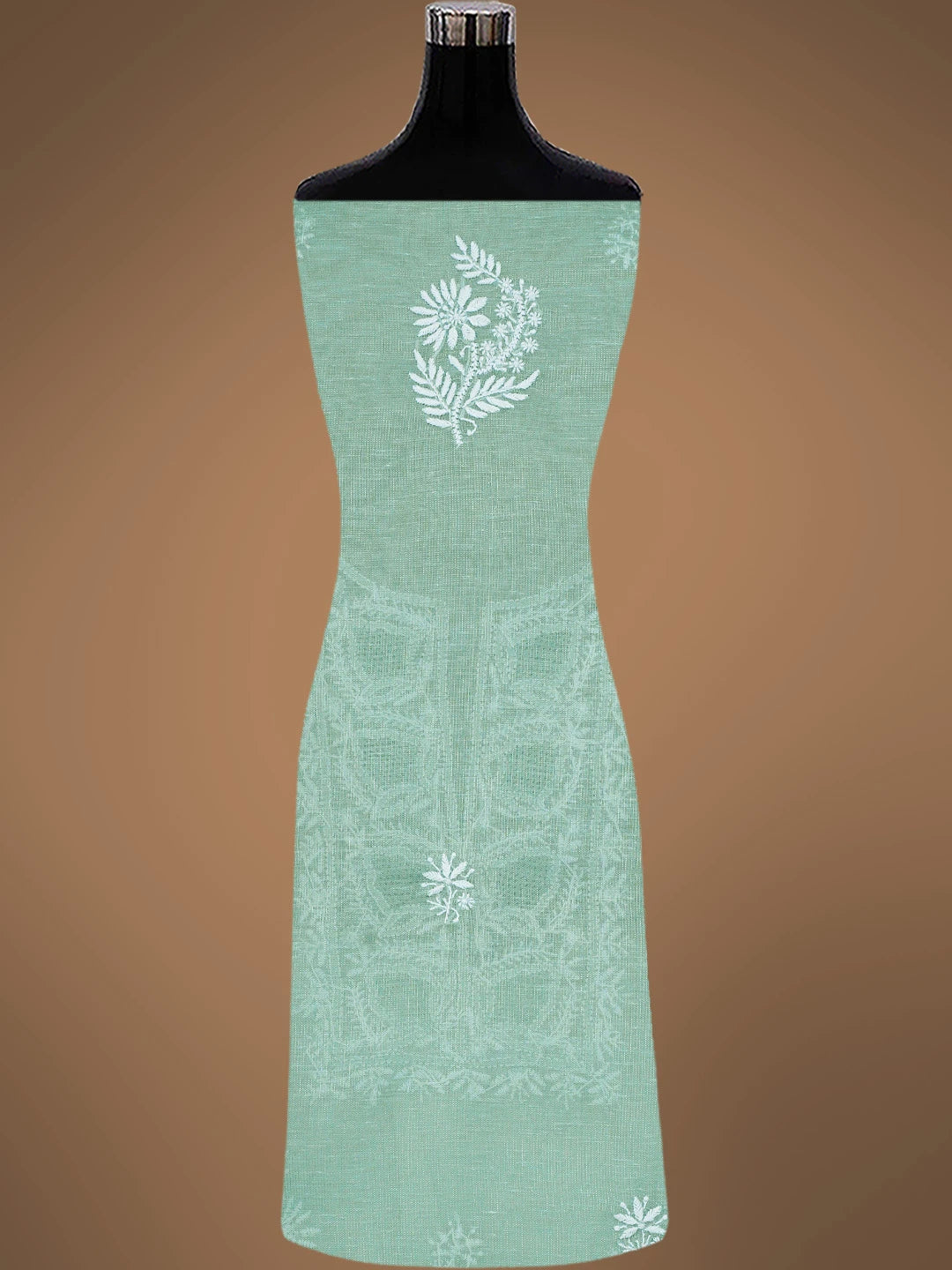 Ada Hand Embroidered Light Teal Green Tissue Lucknowi Chikankari Unstitched Kurta Dupatta Set 01A818413