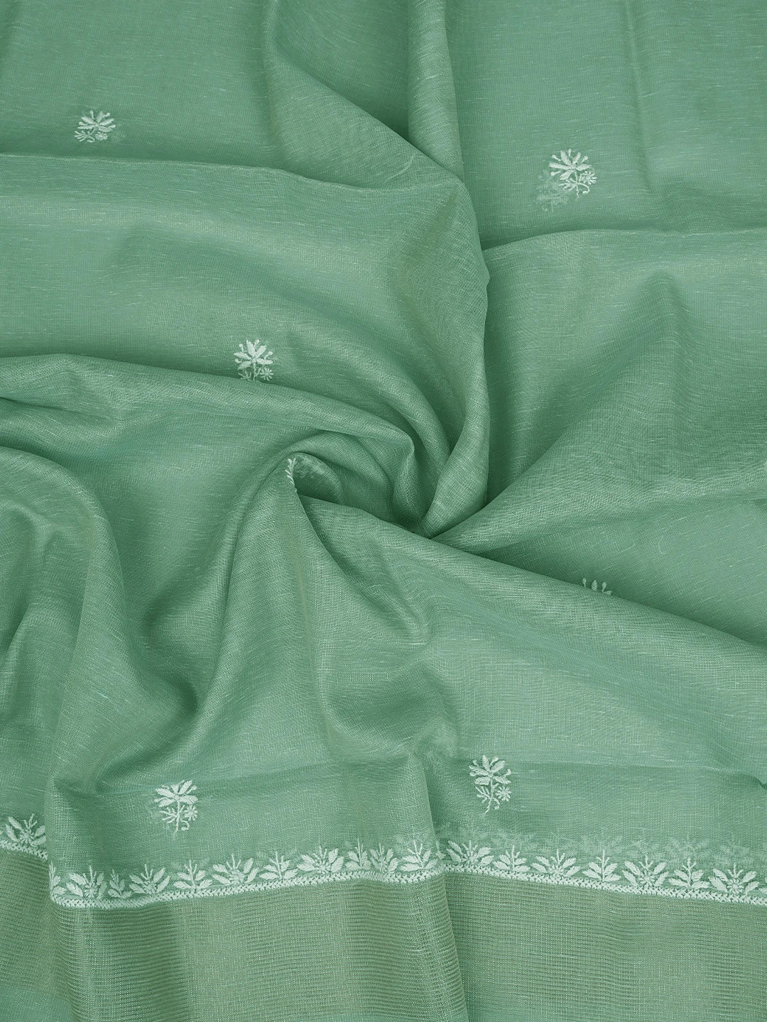 Ada Hand Embroidered Light Teal Green Tissue Lucknowi Chikankari Unstitched Kurta Dupatta Set 01A818413