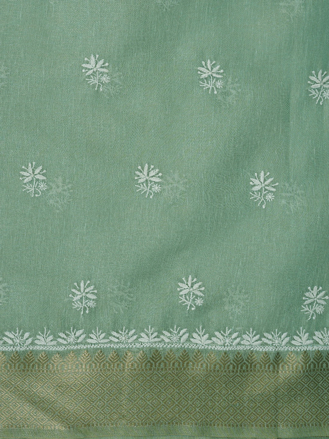 Ada Hand Embroidered Light Teal Green Tissue Lucknowi Chikankari Unstitched Kurta Dupatta Set 01A818413