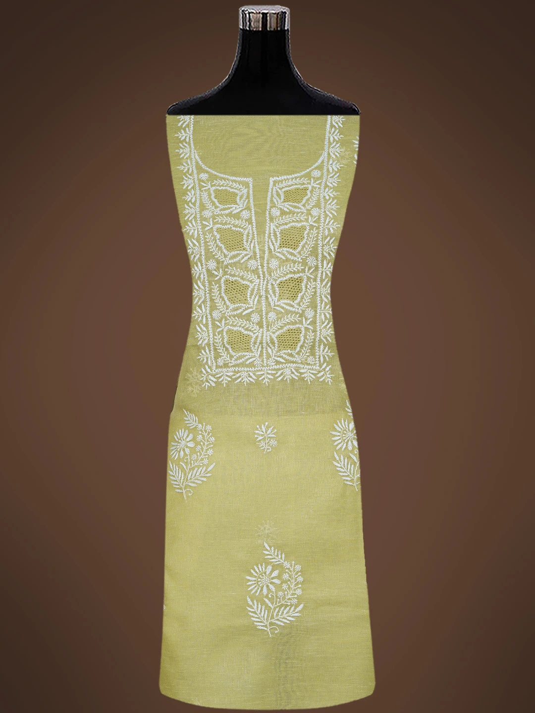 Ada Hand Embroidered Mehandi Green Tissue Lucknowi Chikankari Unstitched Kurta Dupatta Set 01A818414