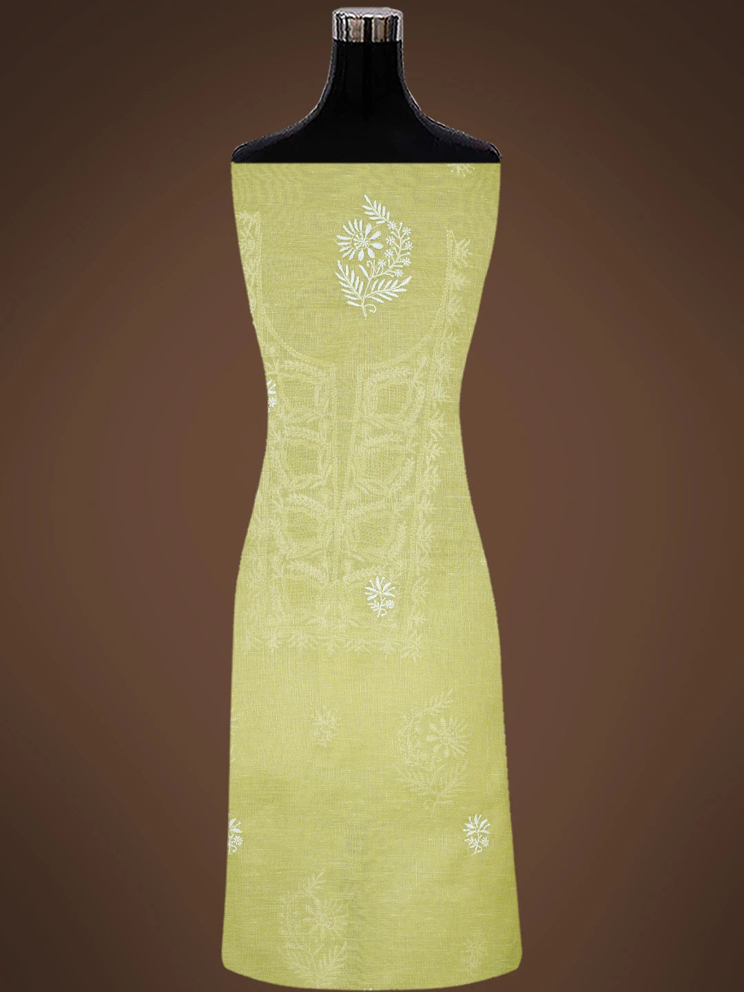 Ada Hand Embroidered Mehandi Green Tissue Lucknowi Chikankari Unstitched Kurta Dupatta Set 01A818414