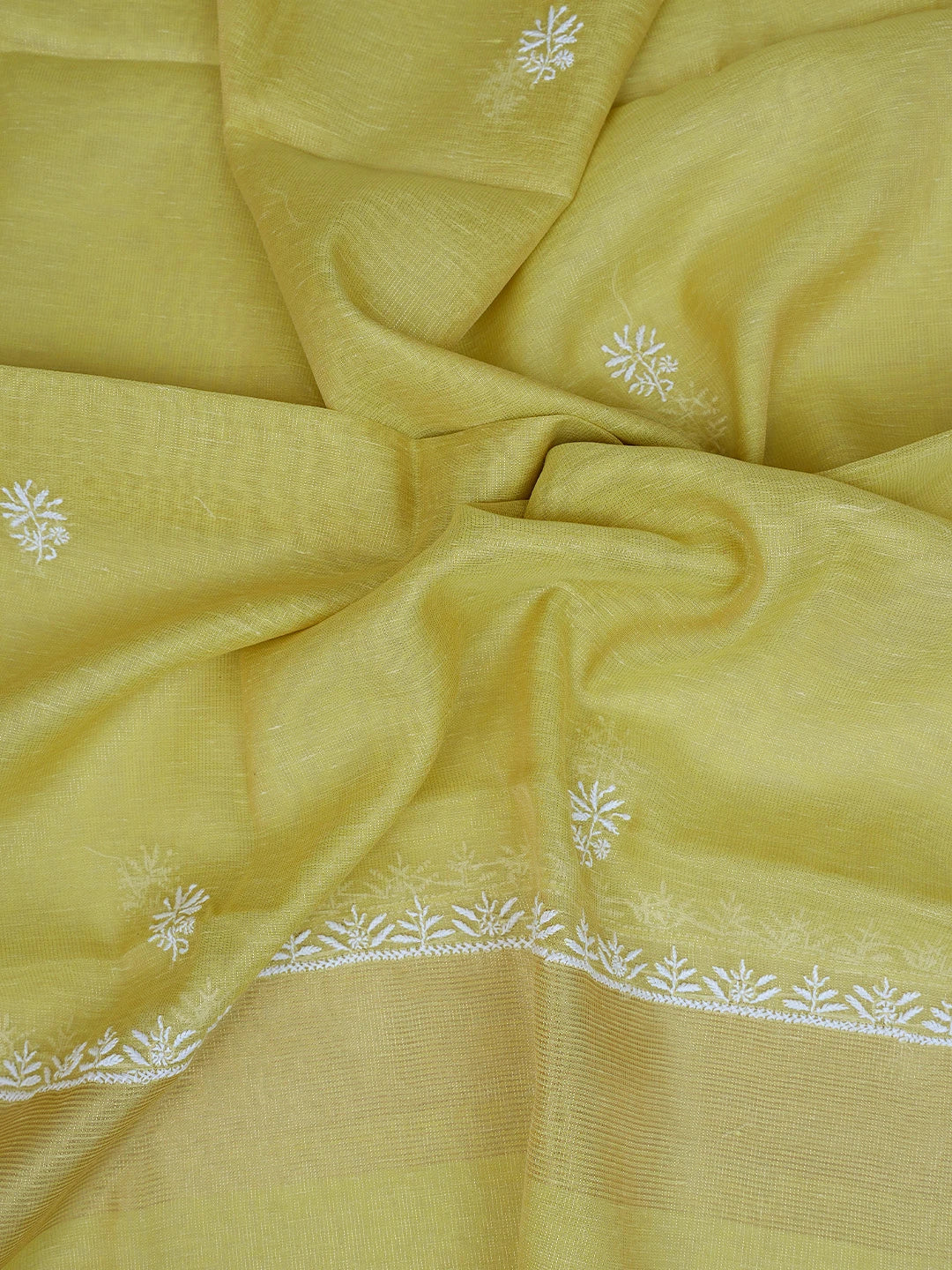 Ada Hand Embroidered Mehandi Green Tissue Lucknowi Chikankari Unstitched Kurta Dupatta Set 01A818414