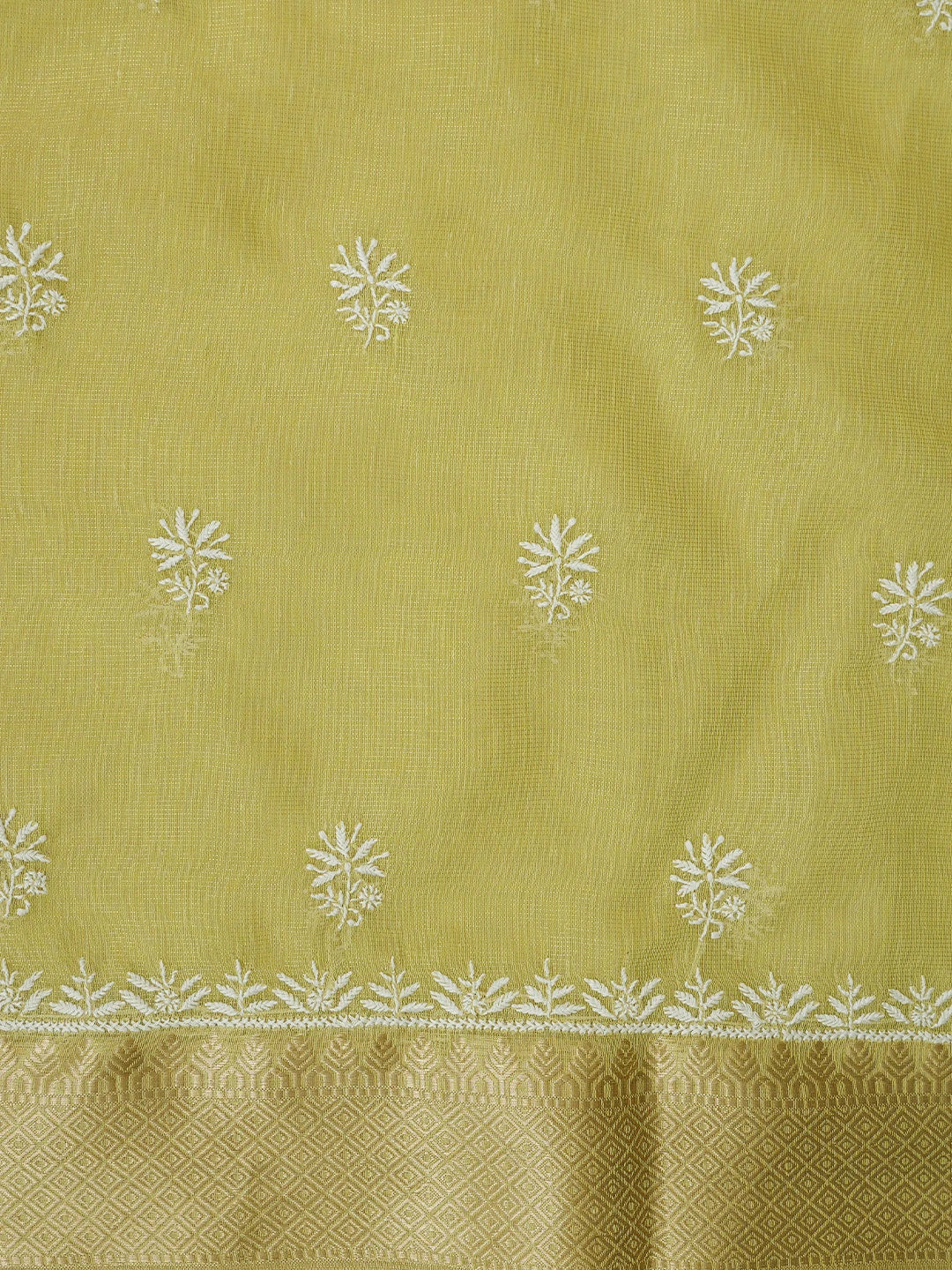 Ada Hand Embroidered Mehandi Green Tissue Lucknowi Chikankari Unstitched Kurta Dupatta Set 01A818414