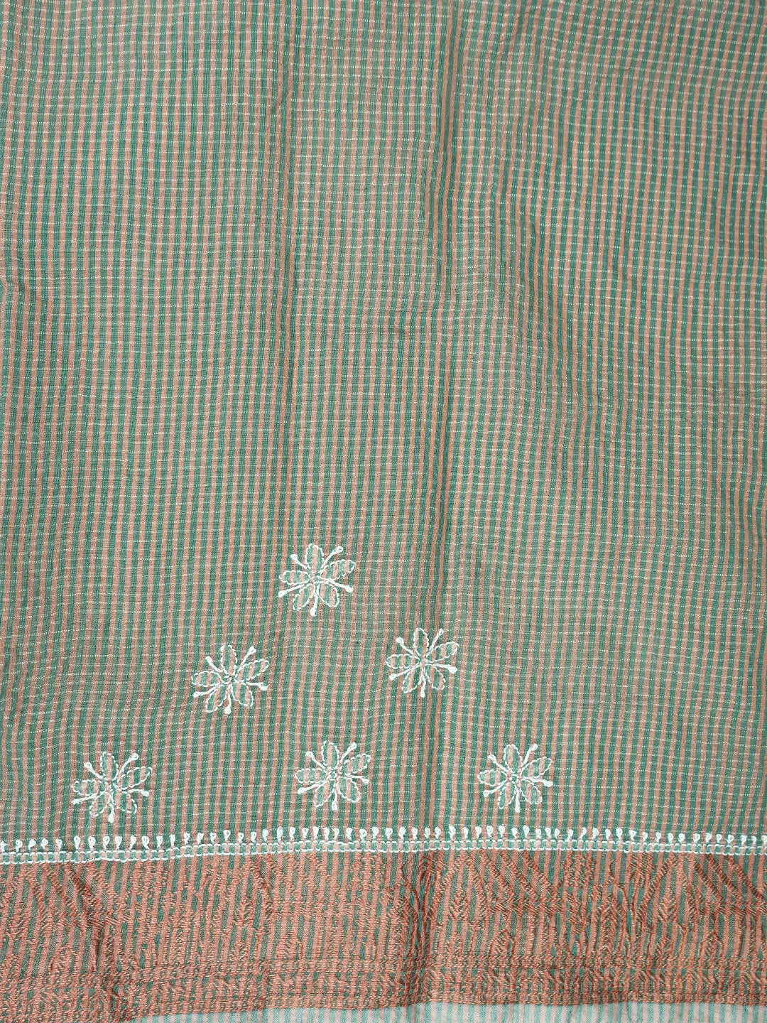 Ada Hand Embroidered Teal Chanderi Lucknowi Chikankari Saree and Blouse 01A814539
