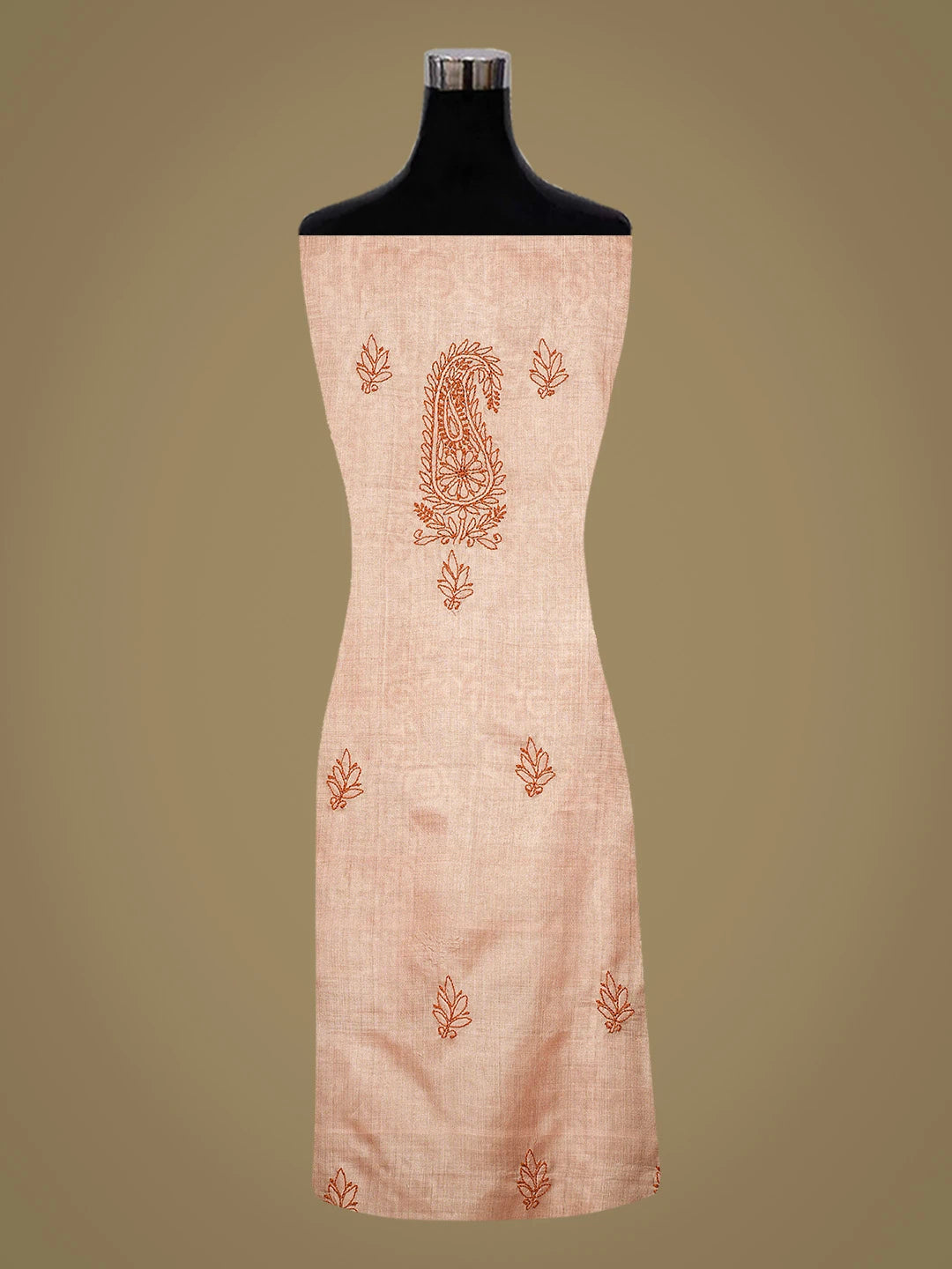 Ada Hand Embroidered Dusty Peach Tussar Silk Lucknowi Chikankari Unstitched Suit Piece 01A763501