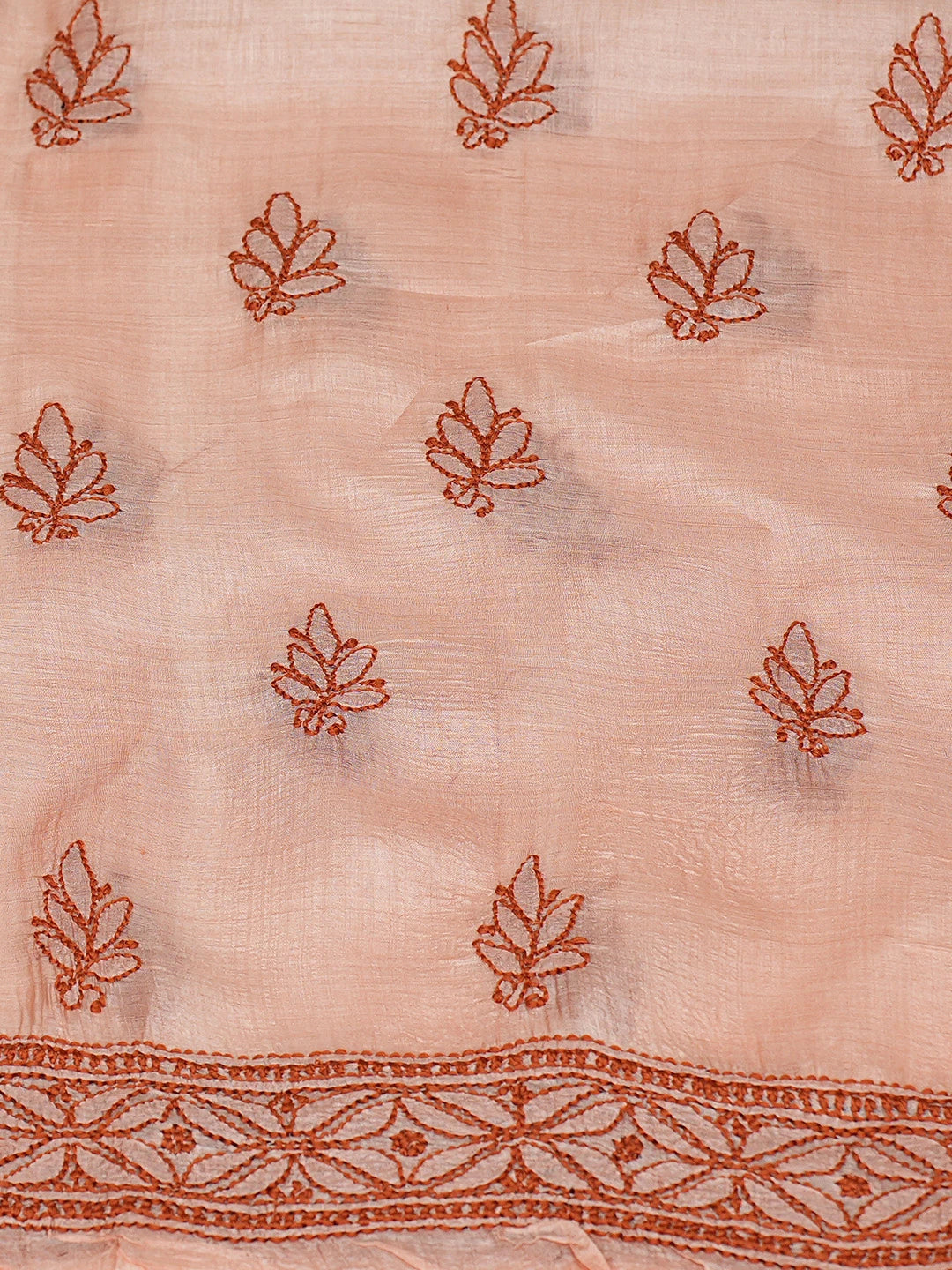 Ada Hand Embroidered Dusty Peach Tussar Silk Lucknowi Chikankari Unstitched Suit Piece 01A763501
