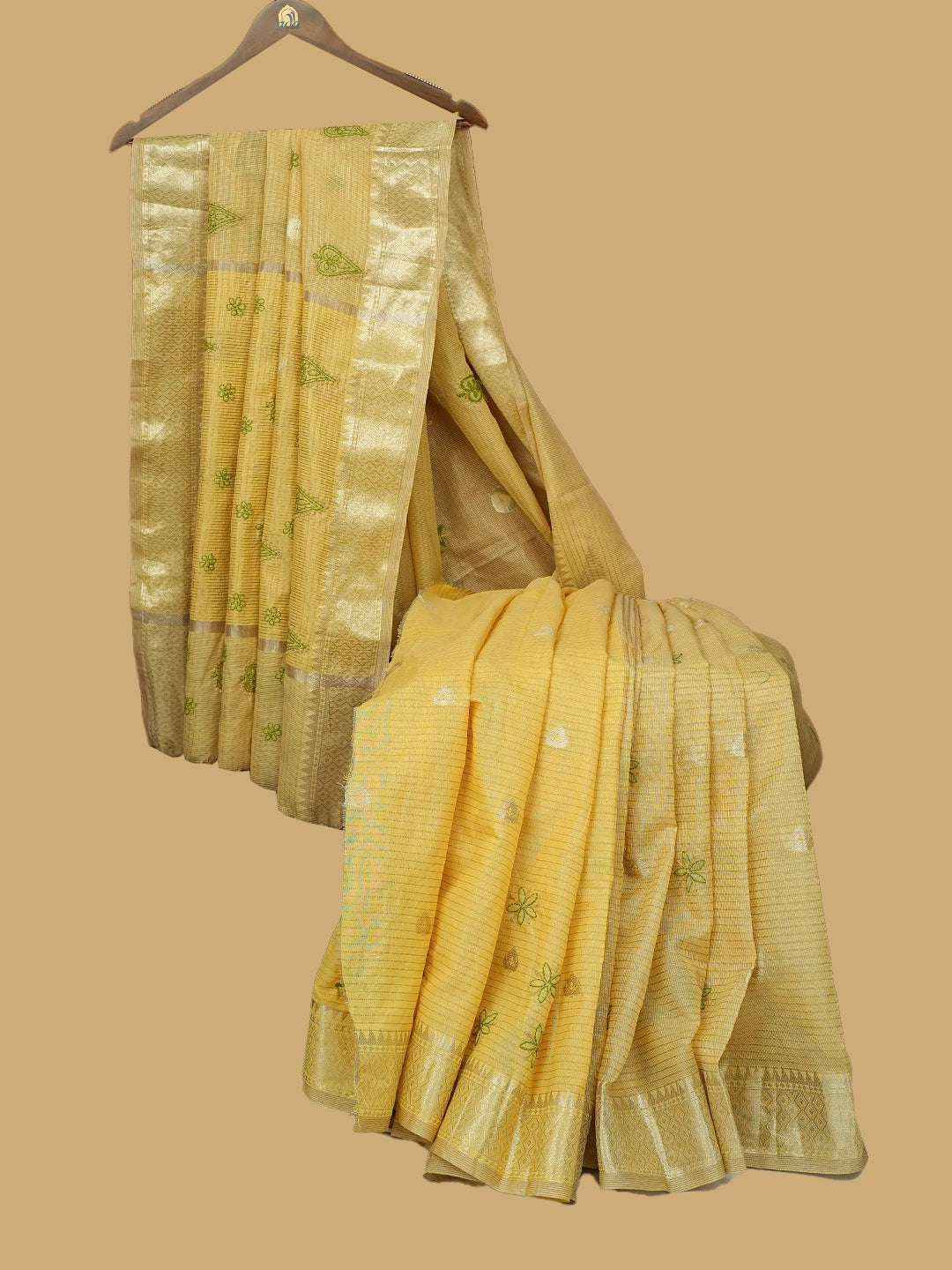 Ada Hand Embroidered Yellow Tissue Lucknowi Chikankari Saree and Blouse 01A814566