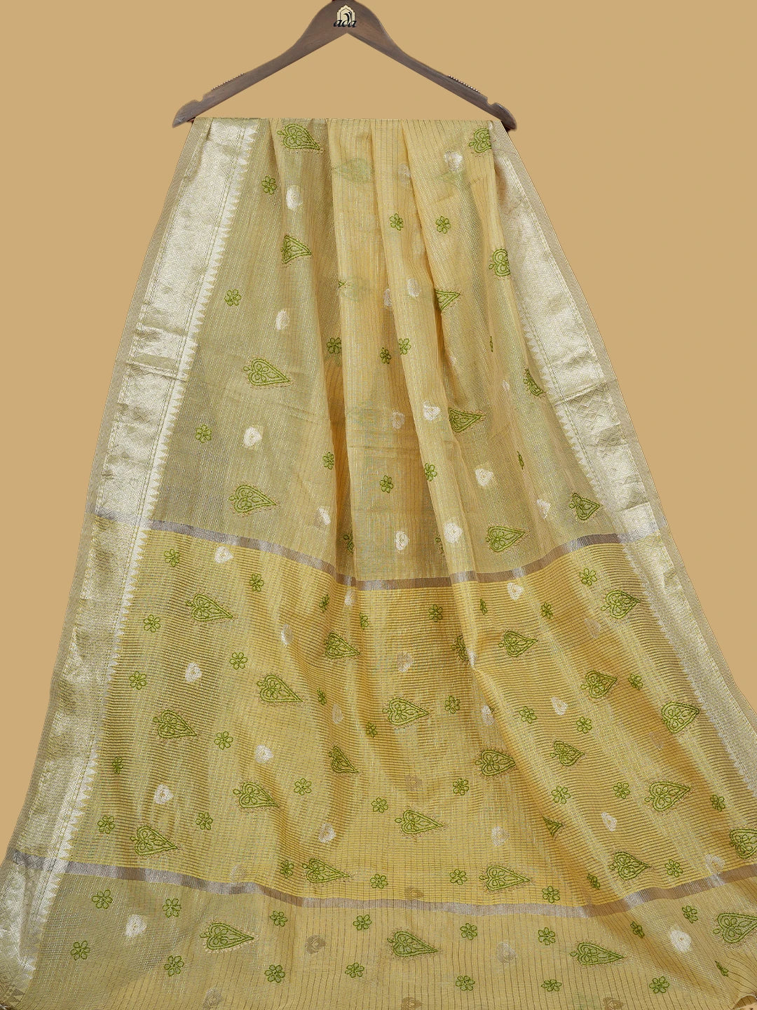 Ada Hand Embroidered Yellow Tissue Lucknowi Chikankari Saree and Blouse 01A814566
