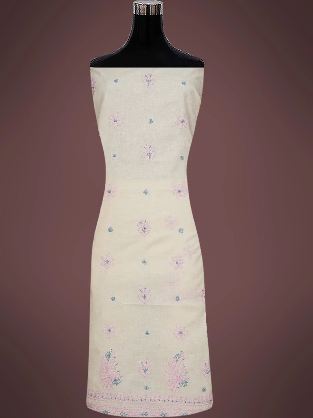 Ada Hand Embroidered Peach Cotton Lucknowi Chikankari Unstitched Suit Piece 01A818708