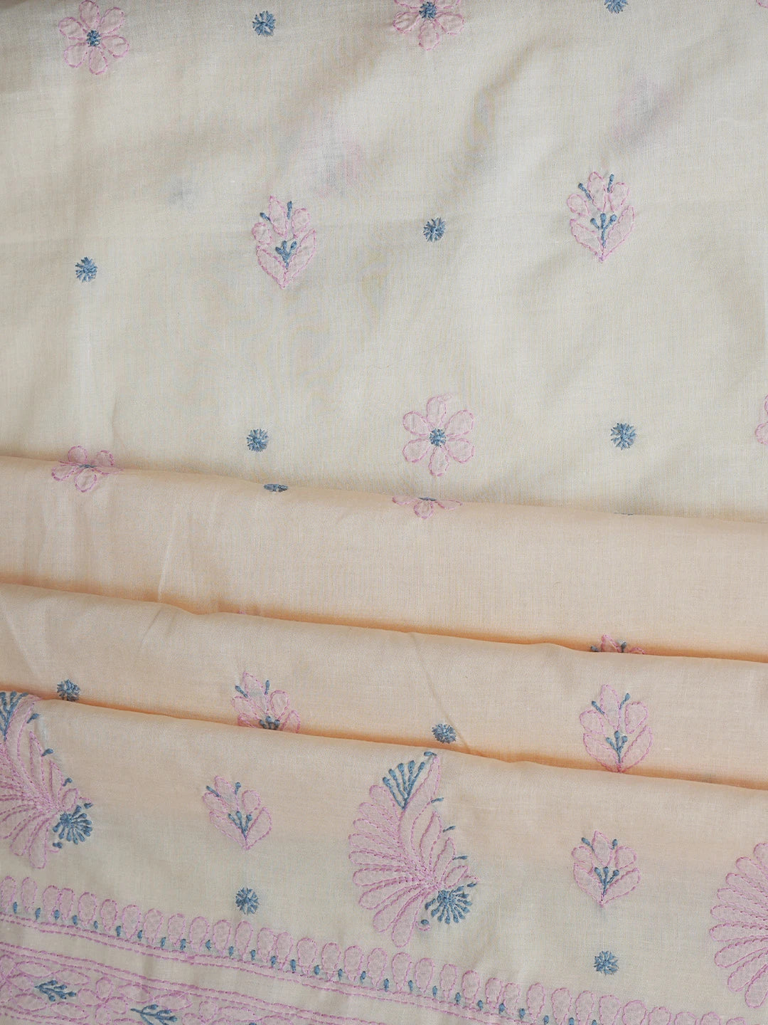 Ada Hand Embroidered Peach Cotton Lucknowi Chikankari Unstitched Suit Piece 01A818708