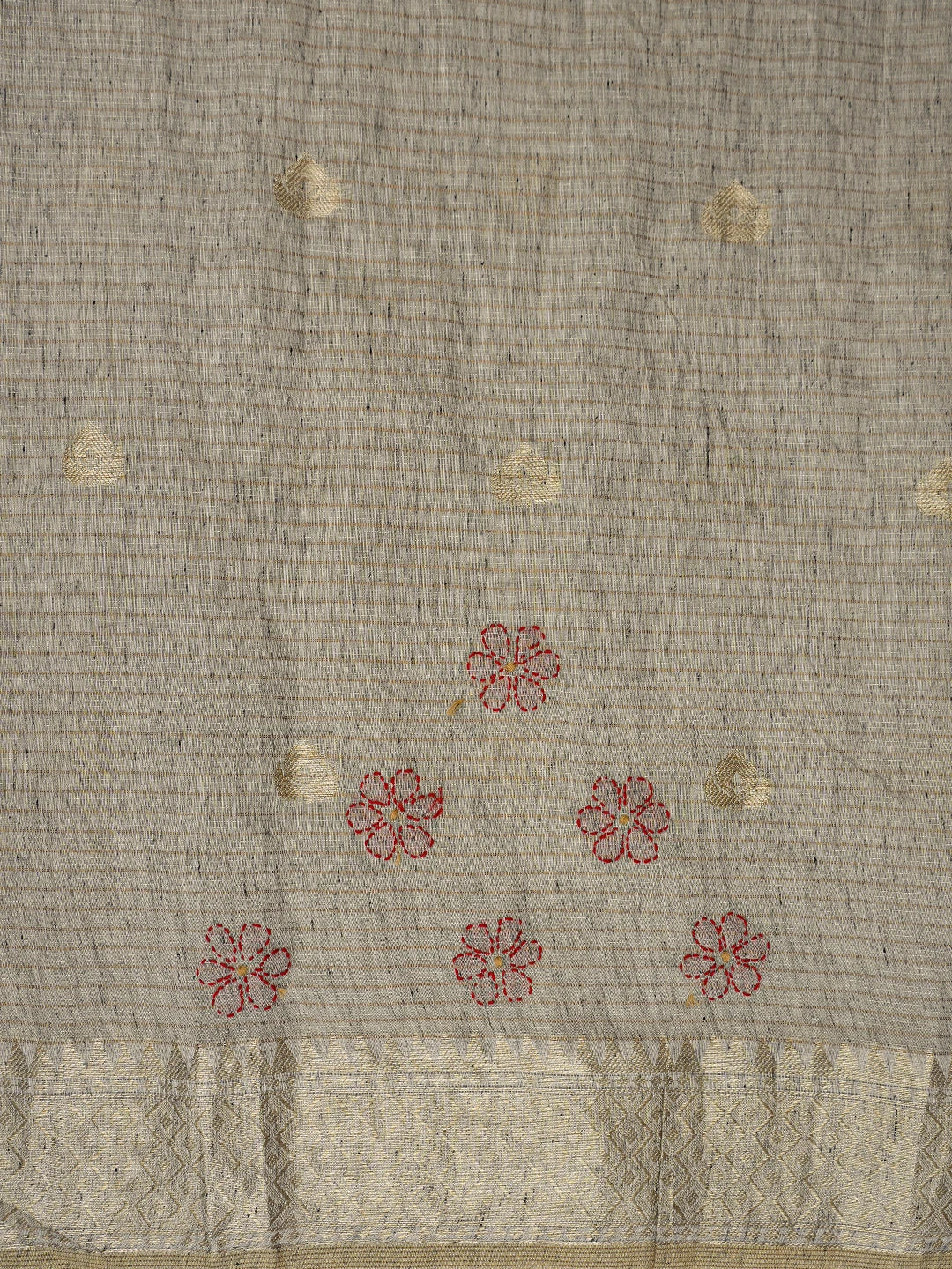 Ada Hand Embroidered Fawn Tissue Lucknowi Chikankari Saree and Blouse 01A814550