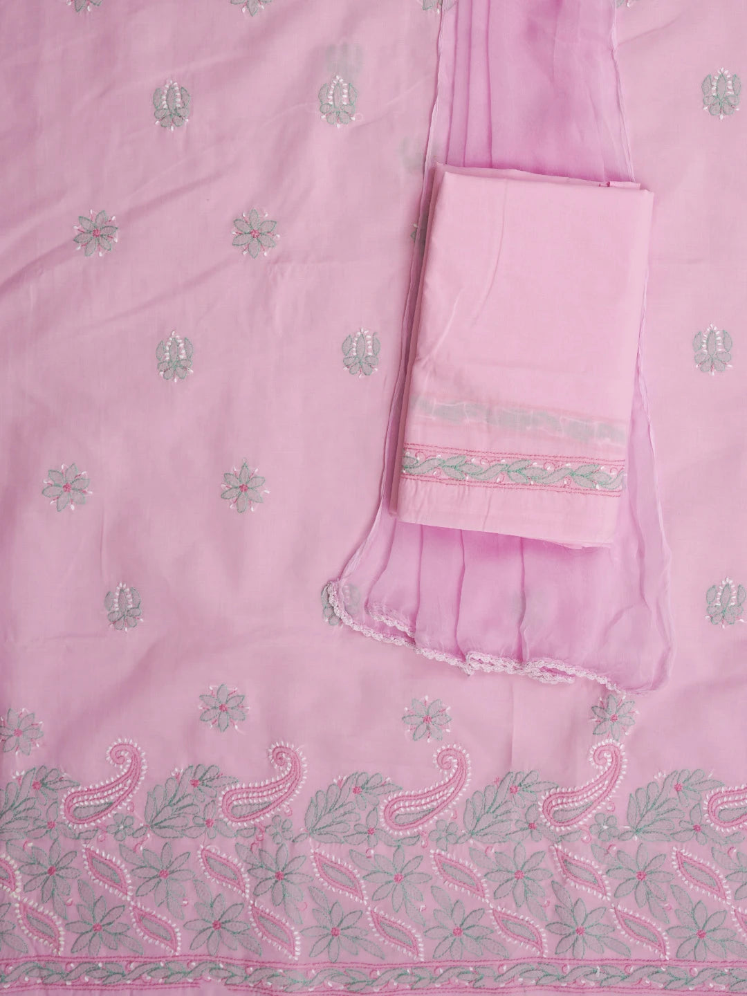 Ada Hand Embroidered Pink Cotton Lucknowi Chikankari Unstitched Suit Piece 01A819185