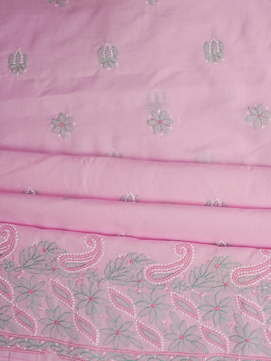 Ada Hand Embroidered Pink Cotton Lucknowi Chikankari Unstitched Suit Piece 01A819185