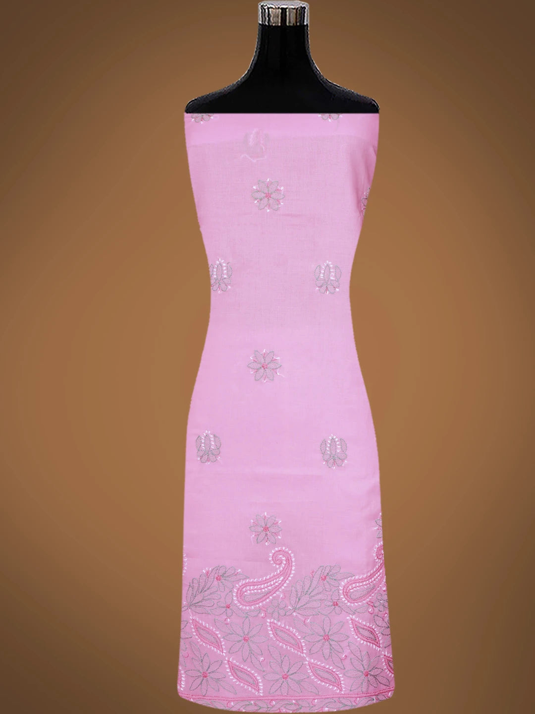 Ada Hand Embroidered Pink Cotton Lucknowi Chikankari Unstitched Suit Piece 01A819185