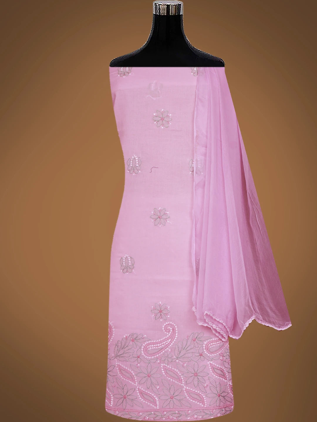 Ada Hand Embroidered Pink Cotton Lucknowi Chikankari Unstitched Suit Piece 01A819185
