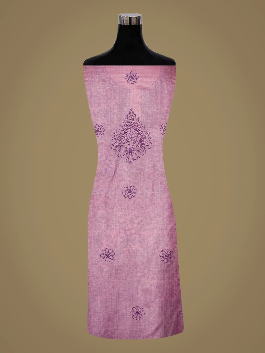 Ada Hand Embroidered Onion Pink Silk Lucknowi Chikankari Unstitched Suit Piece 01A669291