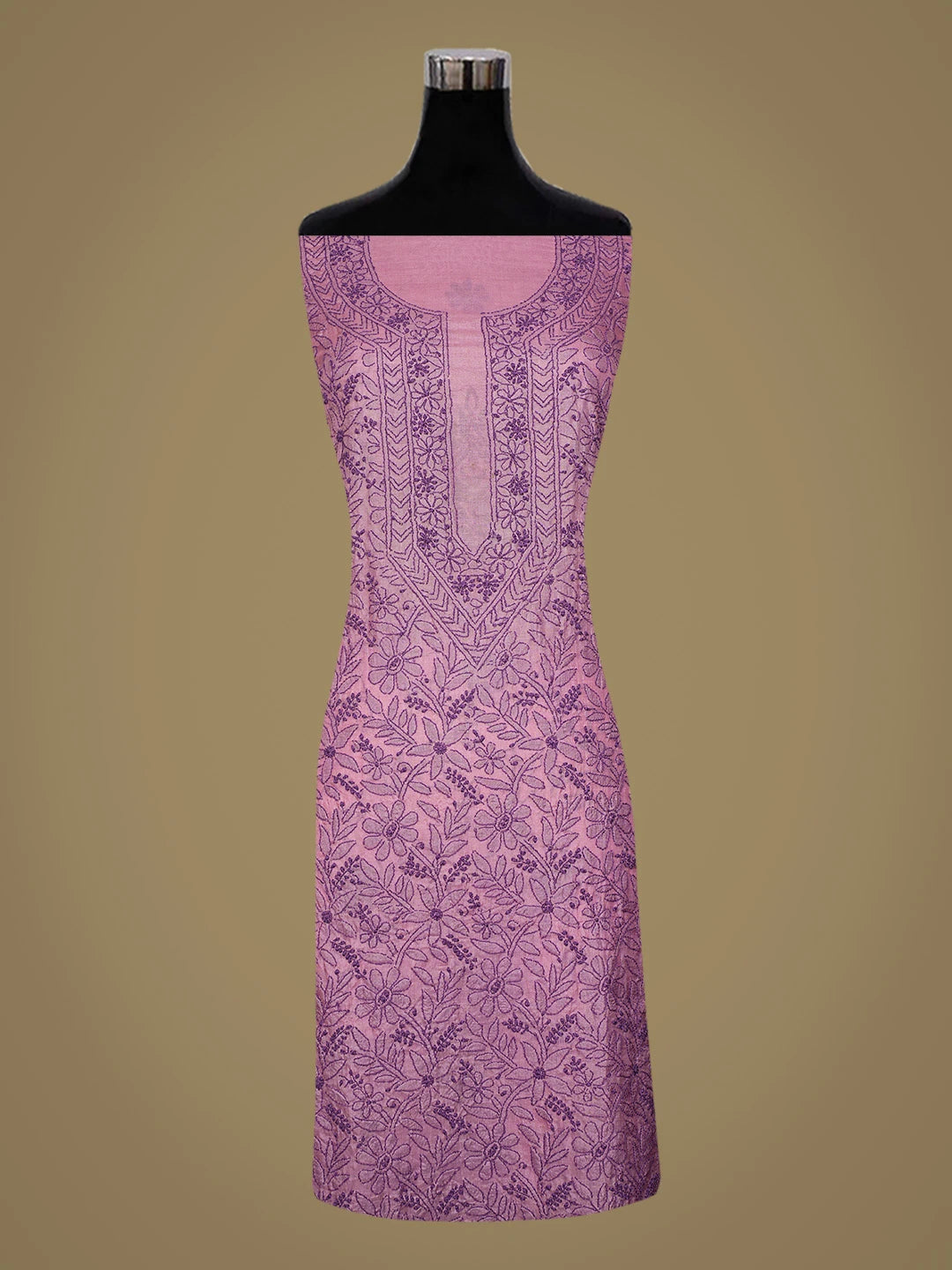Ada Hand Embroidered Onion Pink Silk Lucknowi Chikankari Unstitched Suit Piece 01A669291