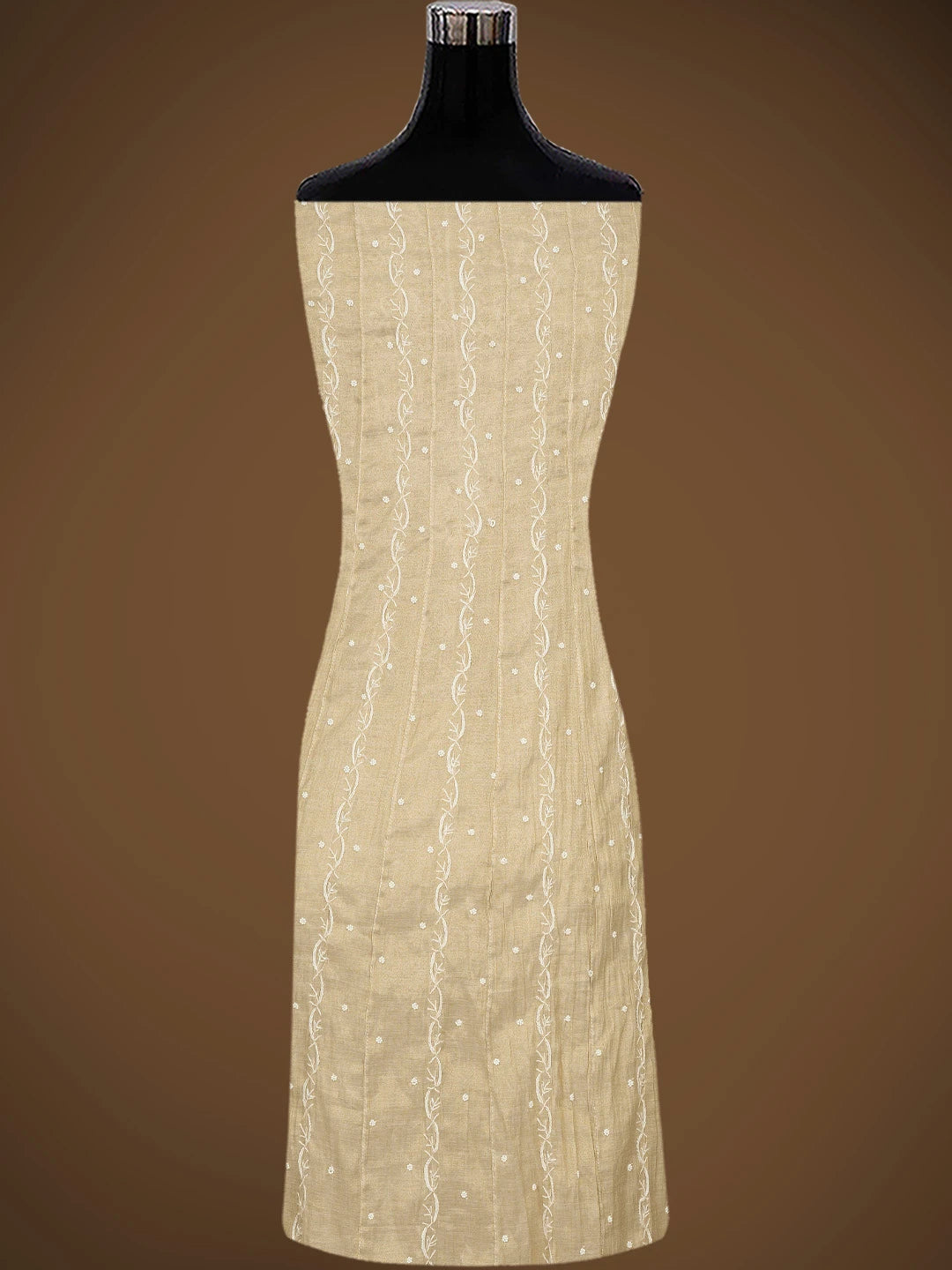 Ada Hand Embroidered Fawn Tissue Lucknowi Chikankari Semi-Stitched Anarkali Kurta Dupatta Set With Cutdana Work 01A799980