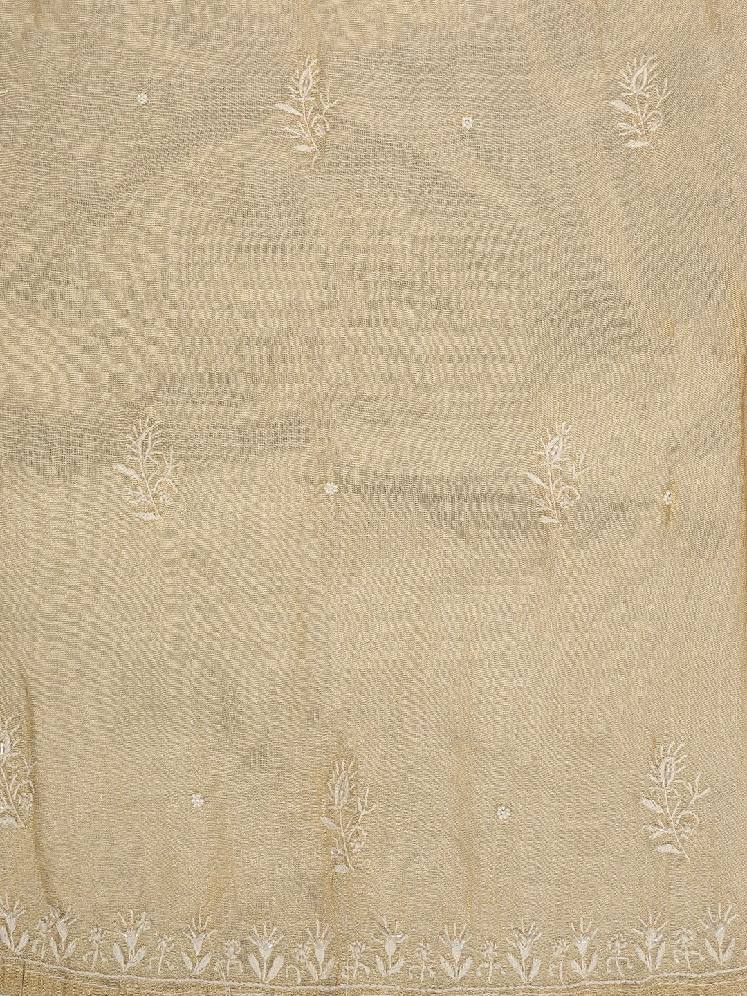 Ada Hand Embroidered Fawn Tissue Lucknowi Chikankari Semi-Stitched Anarkali Kurta Dupatta Set With Cutdana Work 01A799980