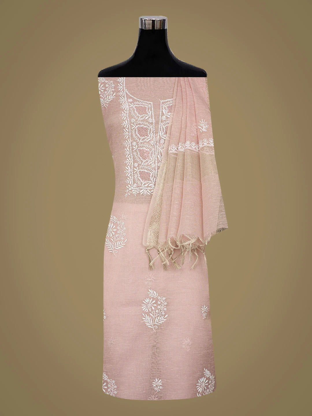 Ada Hand Embroidered Fairy Tale Pink Tissue Lucknowi Chikankari Unstitched Kurta Dupatta Set 01A818421