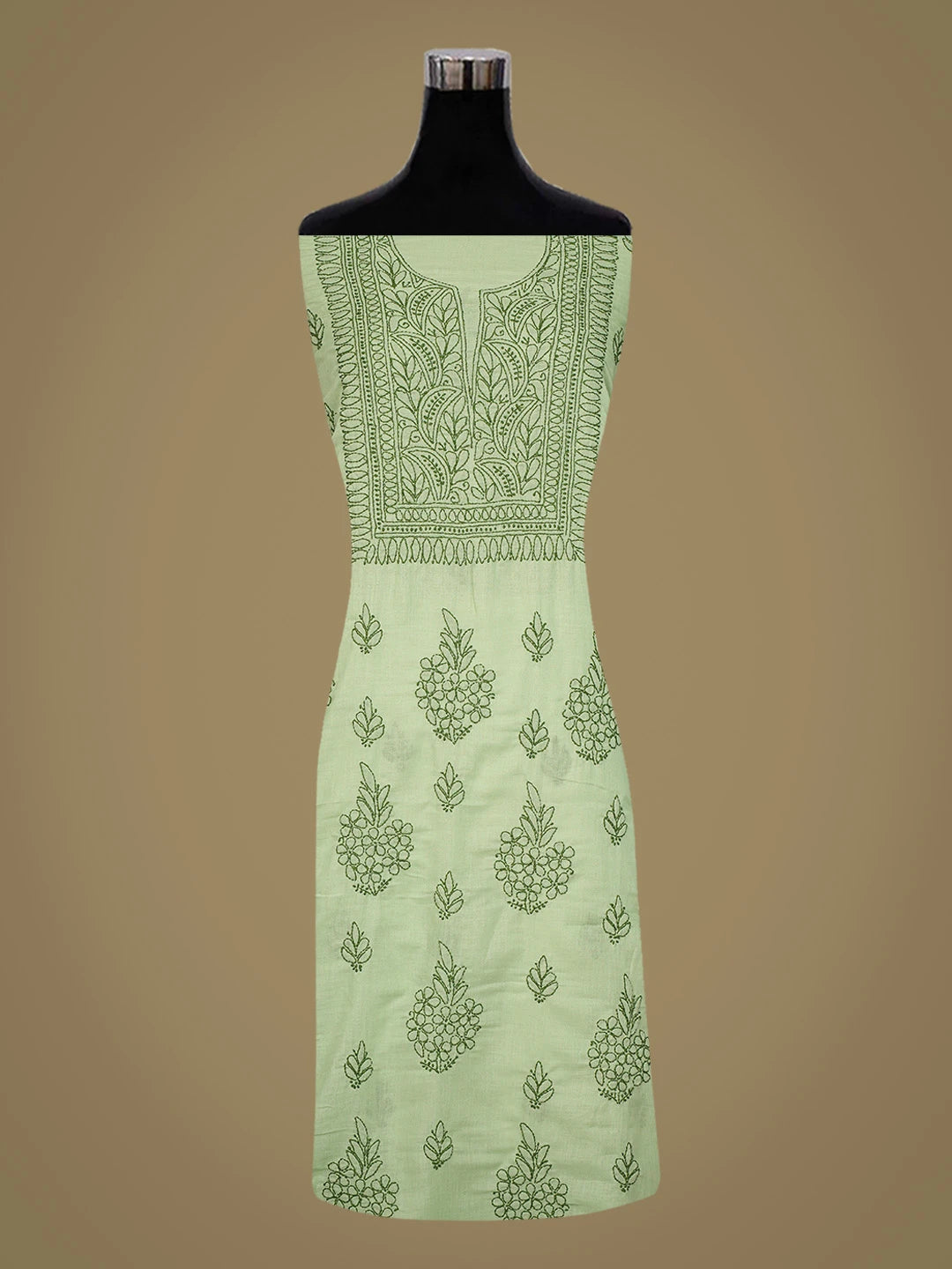 Ada Hand Embroidered Pista Green Cotton Lucknowi Chikankari Unstitched Kurta Piece 01A816590