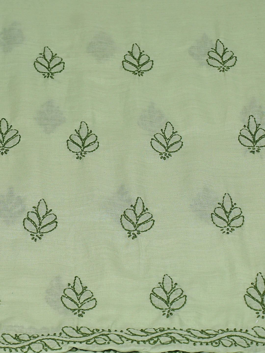 Ada Hand Embroidered Pista Green Cotton Lucknowi Chikankari Unstitched Kurta Piece 01A816590
