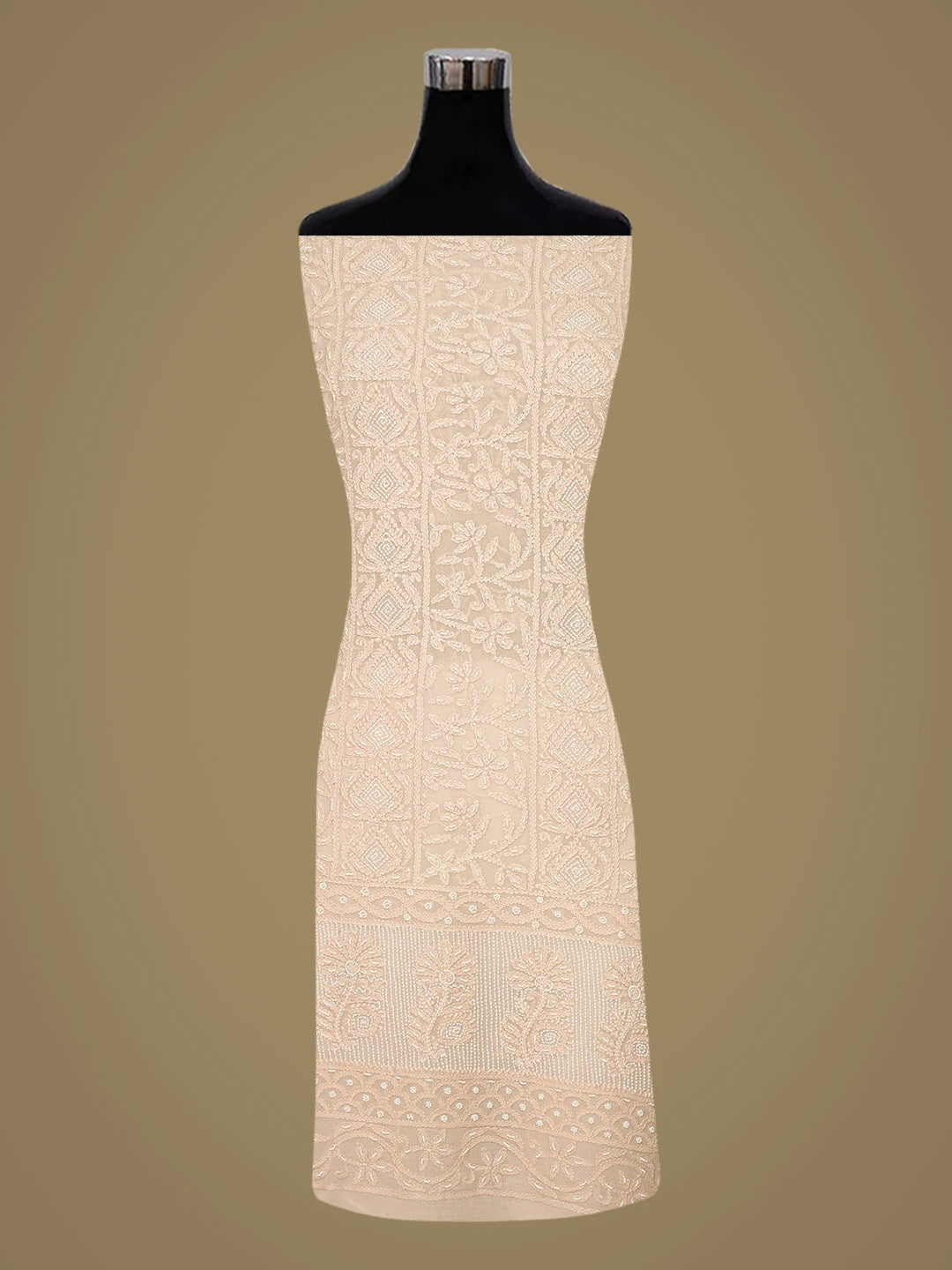 Ada Hand Embroidered Peach Viscose Georgette Lucknowi Chikankari Unstitched Kurta Dupatta Set With Pearl Work 01A778627