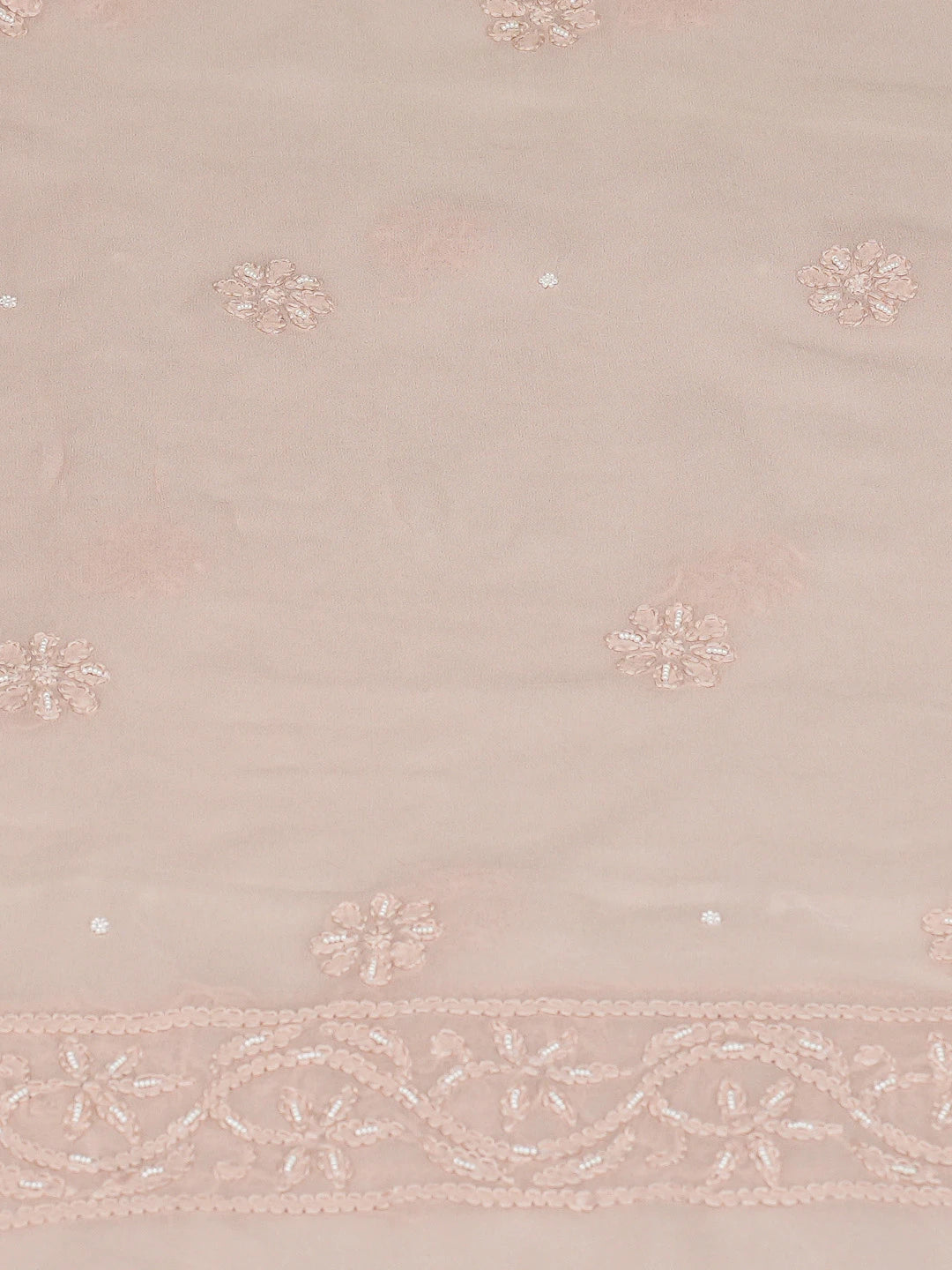 Ada Hand Embroidered Peach Viscose Georgette Lucknowi Chikankari Unstitched Kurta Dupatta Set With Pearl Work 01A778627
