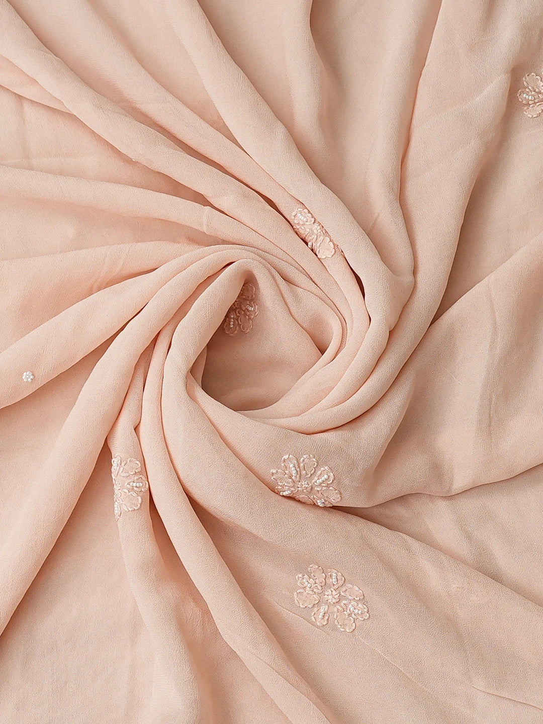 Ada Hand Embroidered Peach Viscose Georgette Lucknowi Chikankari Unstitched Kurta Dupatta Set With Pearl Work 01A778627