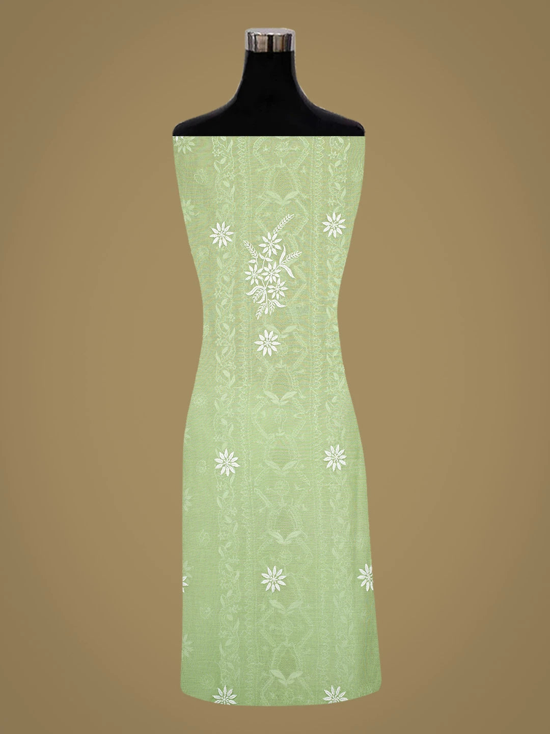 Ada Hand Embroidered Green Chanderi Lucknowi Chikankari Unstitched Kurta Dupatta Set 01A818437