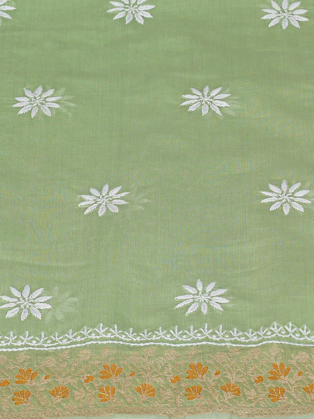 Ada Hand Embroidered Green Chanderi Lucknowi Chikankari Unstitched Kurta Dupatta Set 01A818437