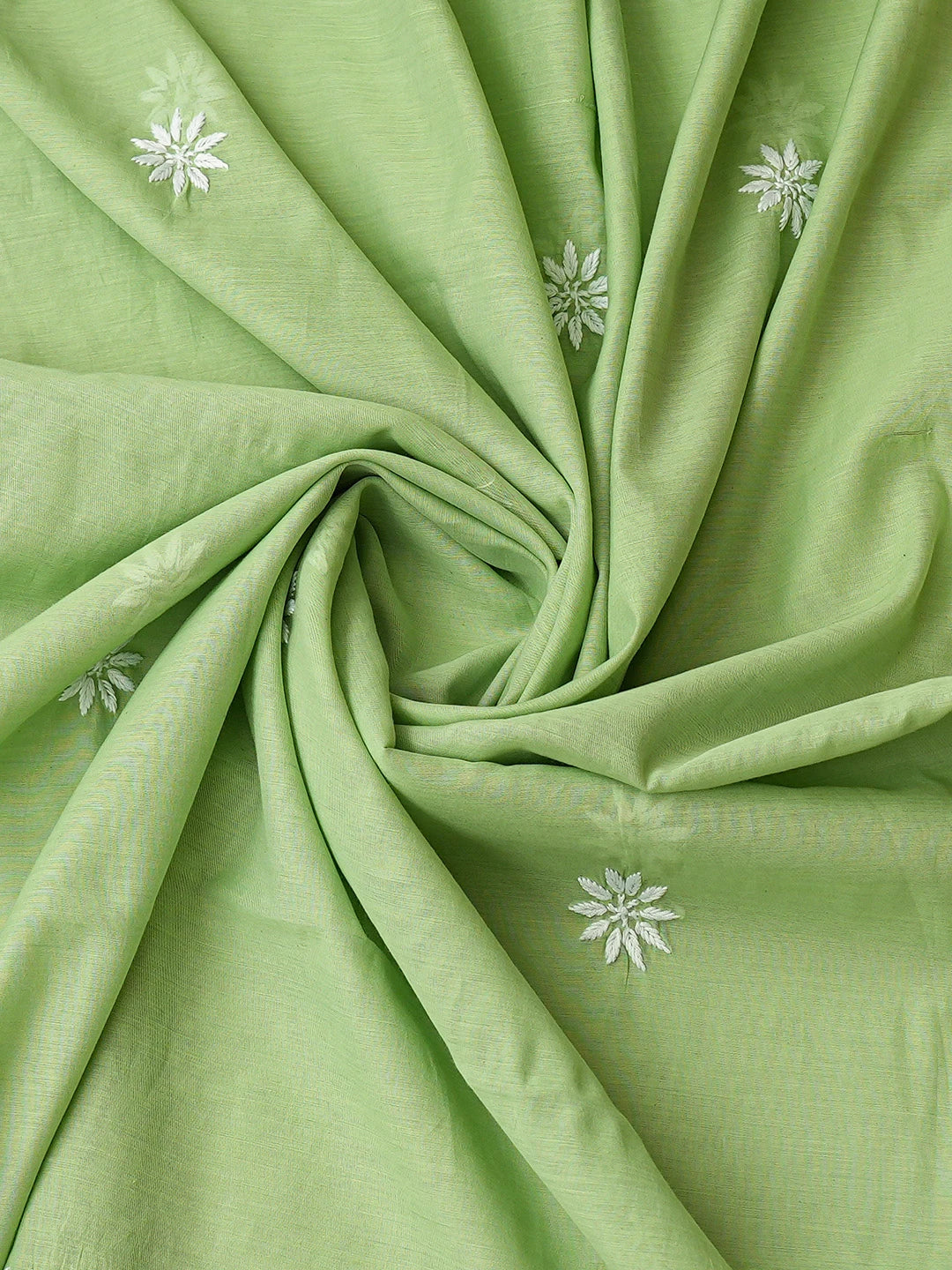 Ada Hand Embroidered Green Chanderi Lucknowi Chikankari Unstitched Kurta Dupatta Set 01A818437
