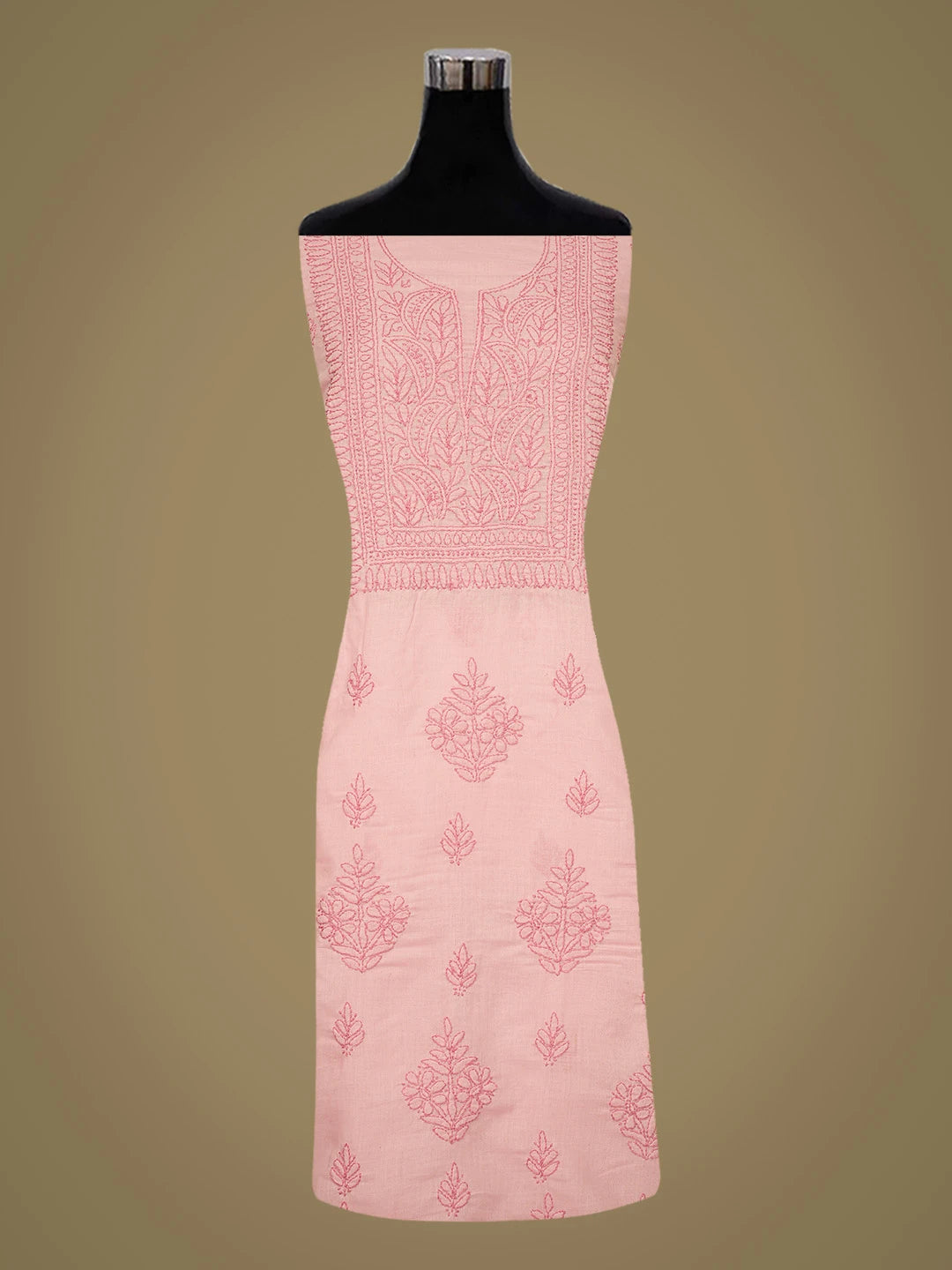 Ada Hand Embroidered Pink Cotton Lucknowi Chikankari Unstitched Kurta Piece 01A816580