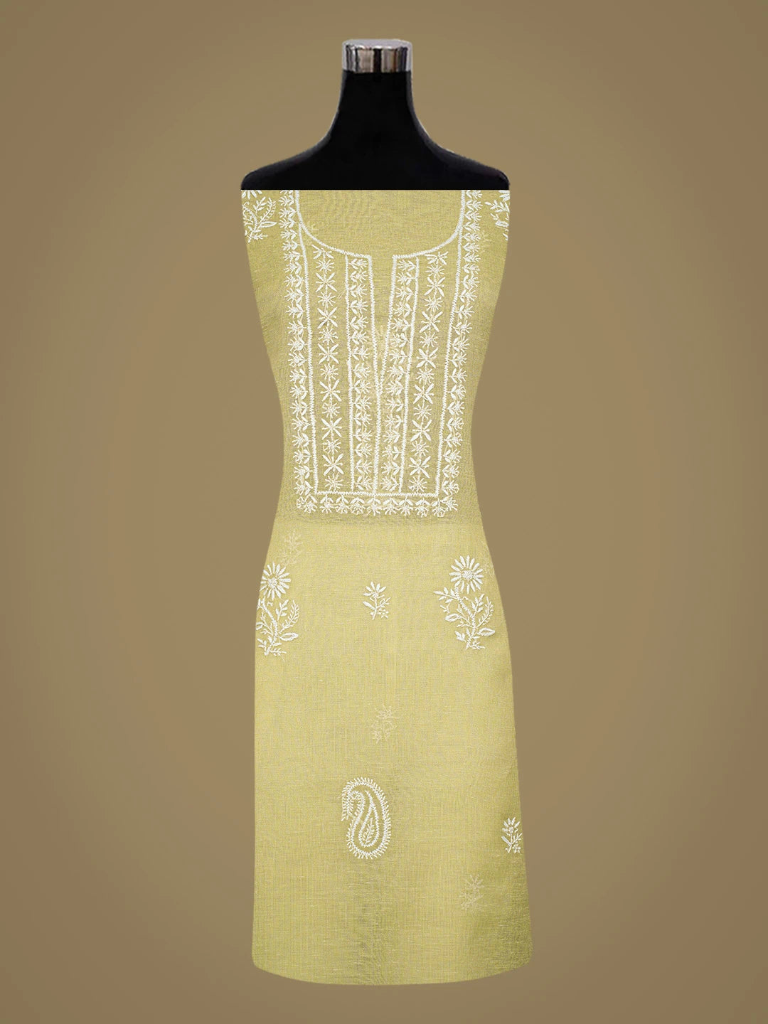 Ada Hand Embroidered Pistachio Green Tissue Lucknowi Chikankari Unstitched Kurta Dupatta Set 01A818292