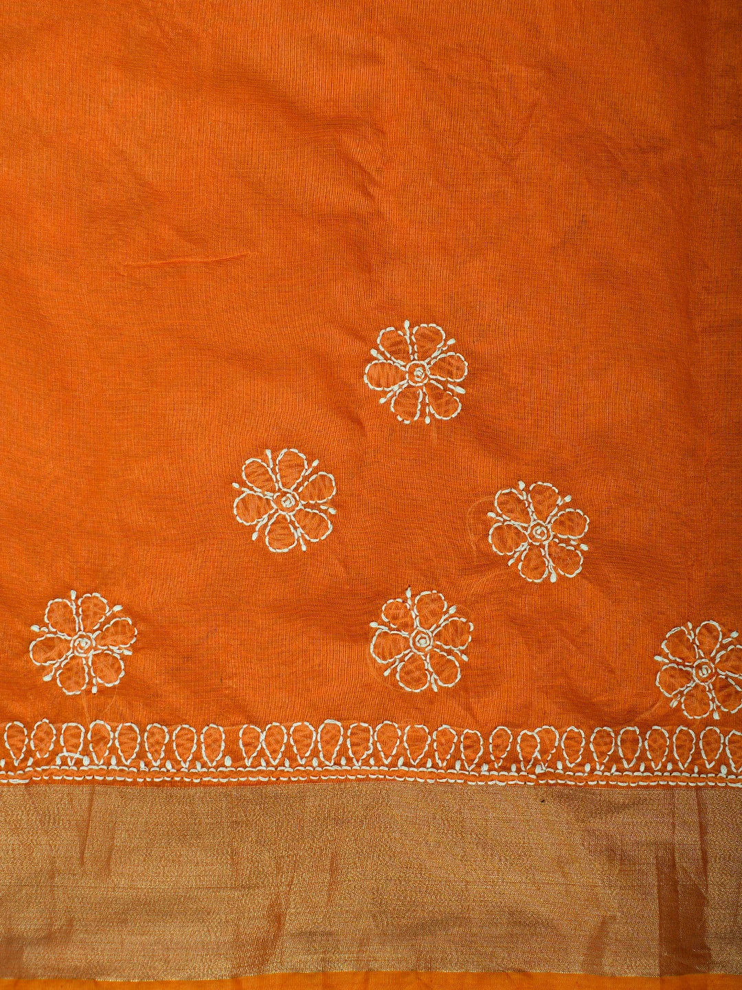 Ada Hand Embroidered Orange Chanderi Lucknowi Chikankari Saree and Blouse 01A802213
