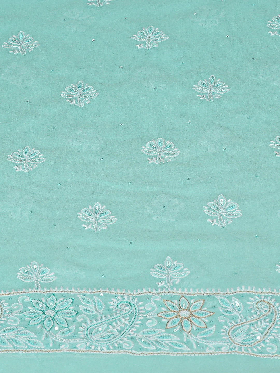 Ada Hand Embroidered Light Sea Green Pure Georgette Lucknowi Chikankari Unstitched Kurta Dupatta Set With Cutdana Work 01A683265