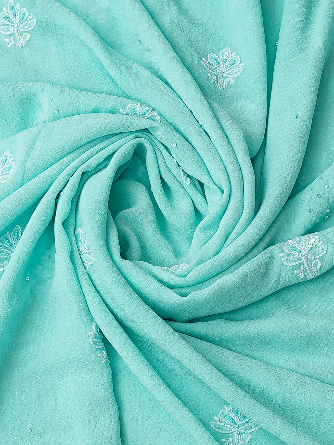 Ada Hand Embroidered Light Sea Green Pure Georgette Lucknowi Chikankari Unstitched Kurta Dupatta Set With Cutdana Work 01A683265