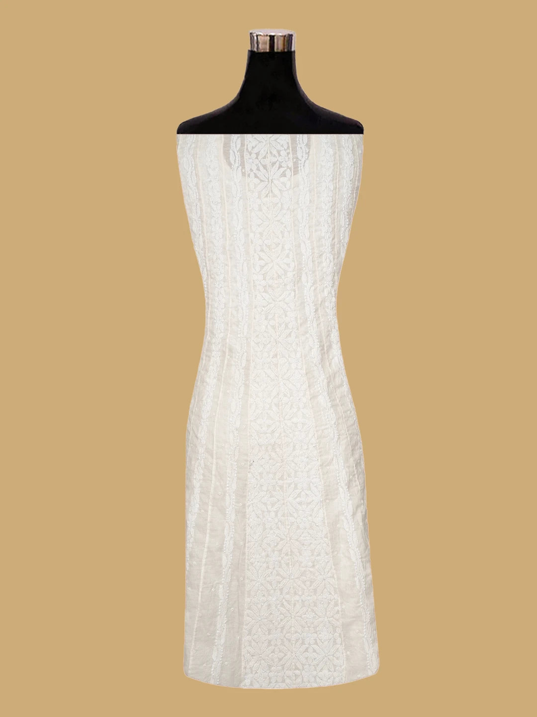 Ada Hand Embroidered White Chanderi Lucknowi Chikankari Semi-Stitched Anarkali Kurta Dupatta Set with Pearl Work 01A813713