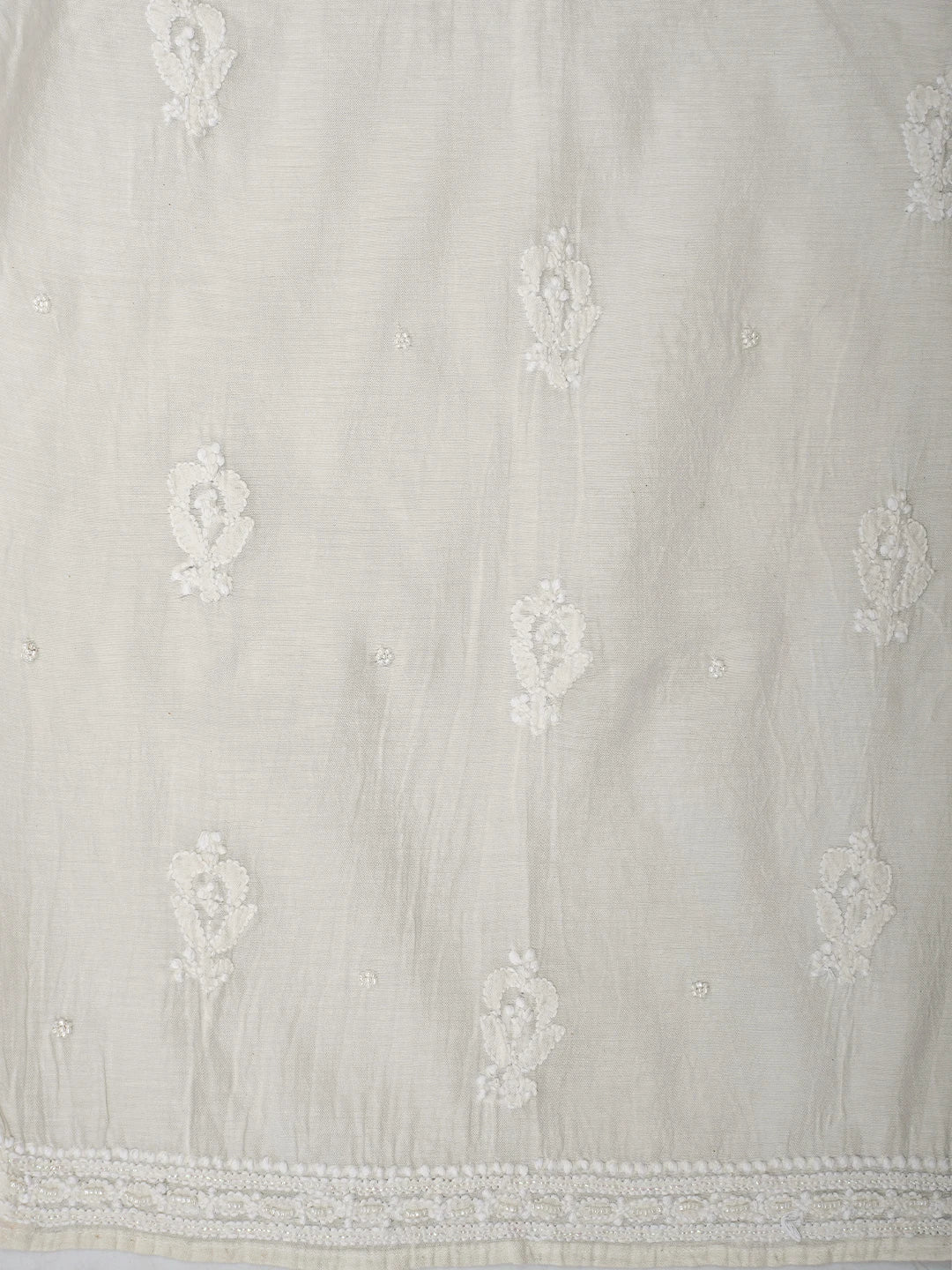 Ada Hand Embroidered White Chanderi Lucknowi Chikankari Semi-Stitched Anarkali Kurta Dupatta Set with Pearl Work 01A813713