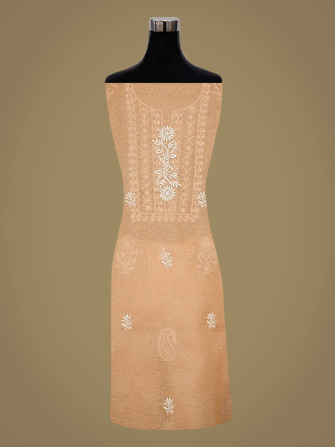 Ada Hand Embroidered Peach Tissue Lucknowi Chikankari Unstitched Kurta Dupatta Set 01A818295