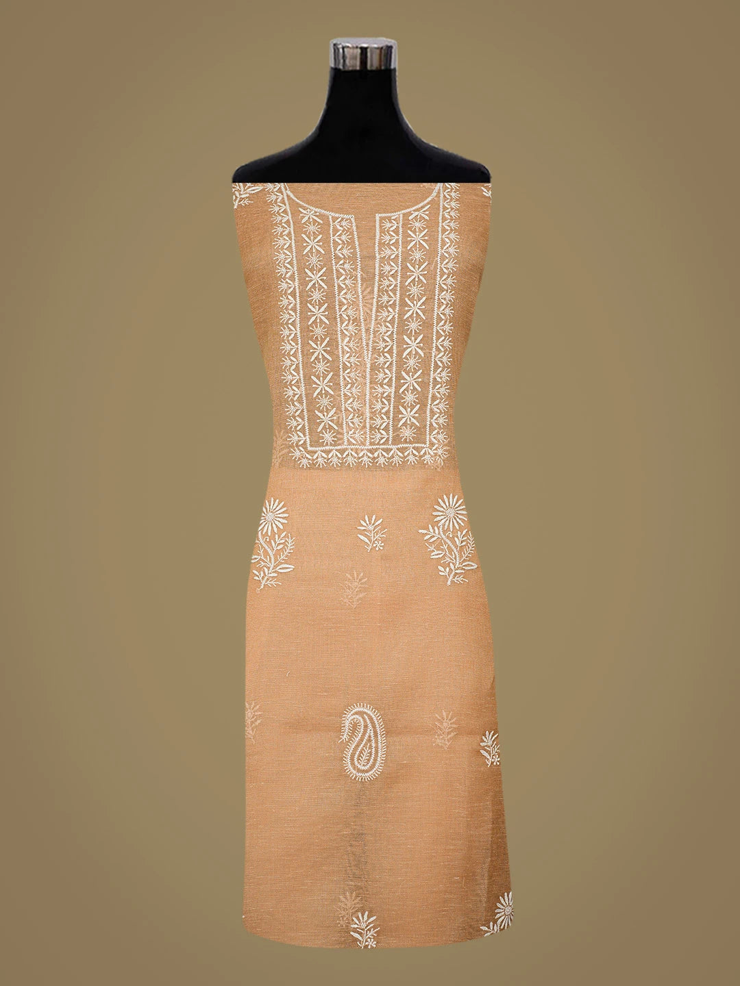 Ada Hand Embroidered Peach Tissue Lucknowi Chikankari Unstitched Kurta Dupatta Set 01A818295