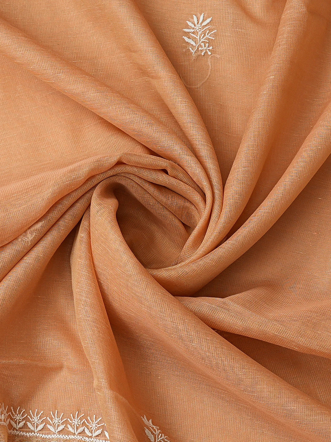 Ada Hand Embroidered Peach Tissue Lucknowi Chikankari Unstitched Kurta Dupatta Set 01A818295