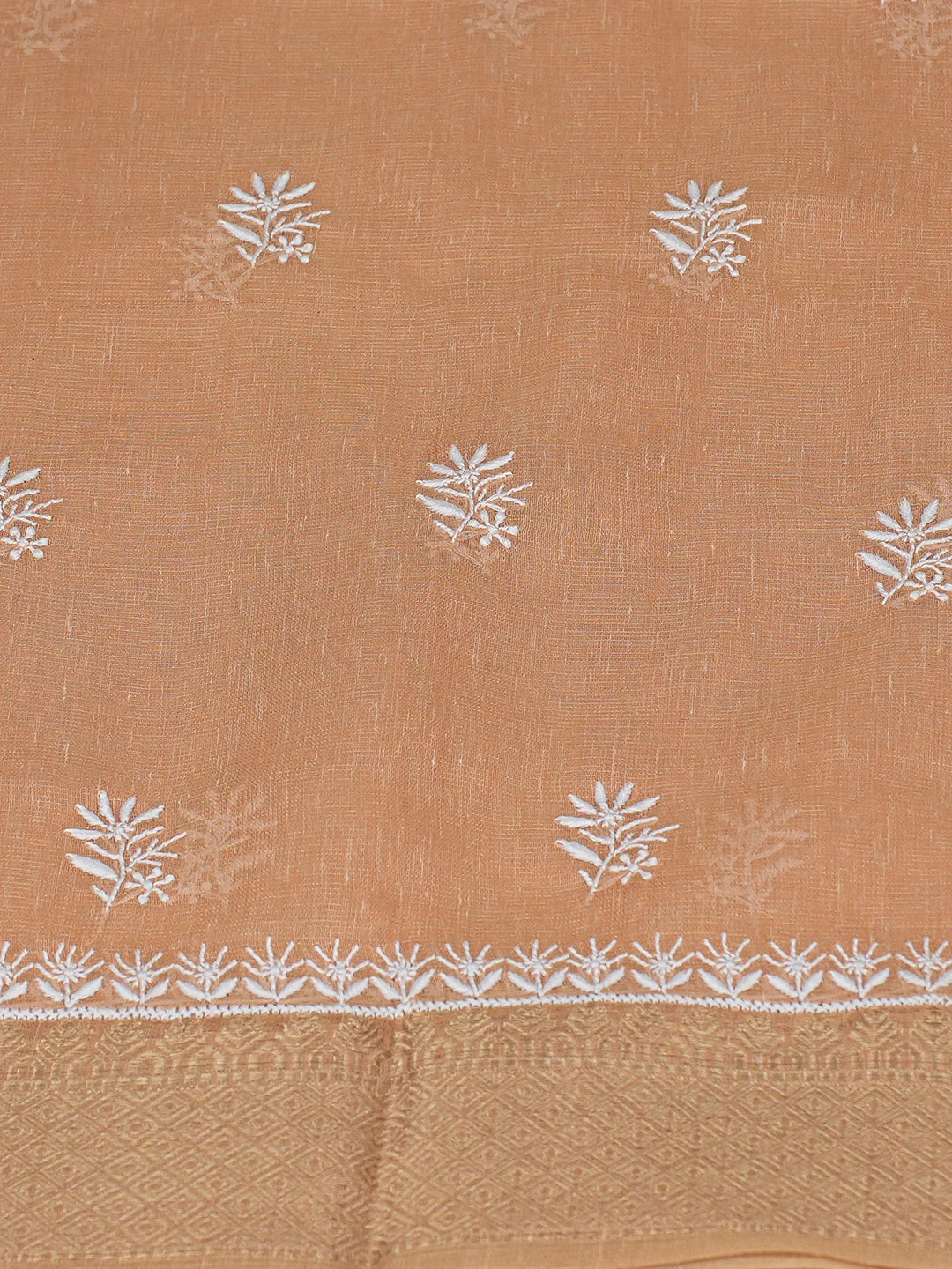 Ada Hand Embroidered Peach Tissue Lucknowi Chikankari Unstitched Kurta Dupatta Set 01A818295